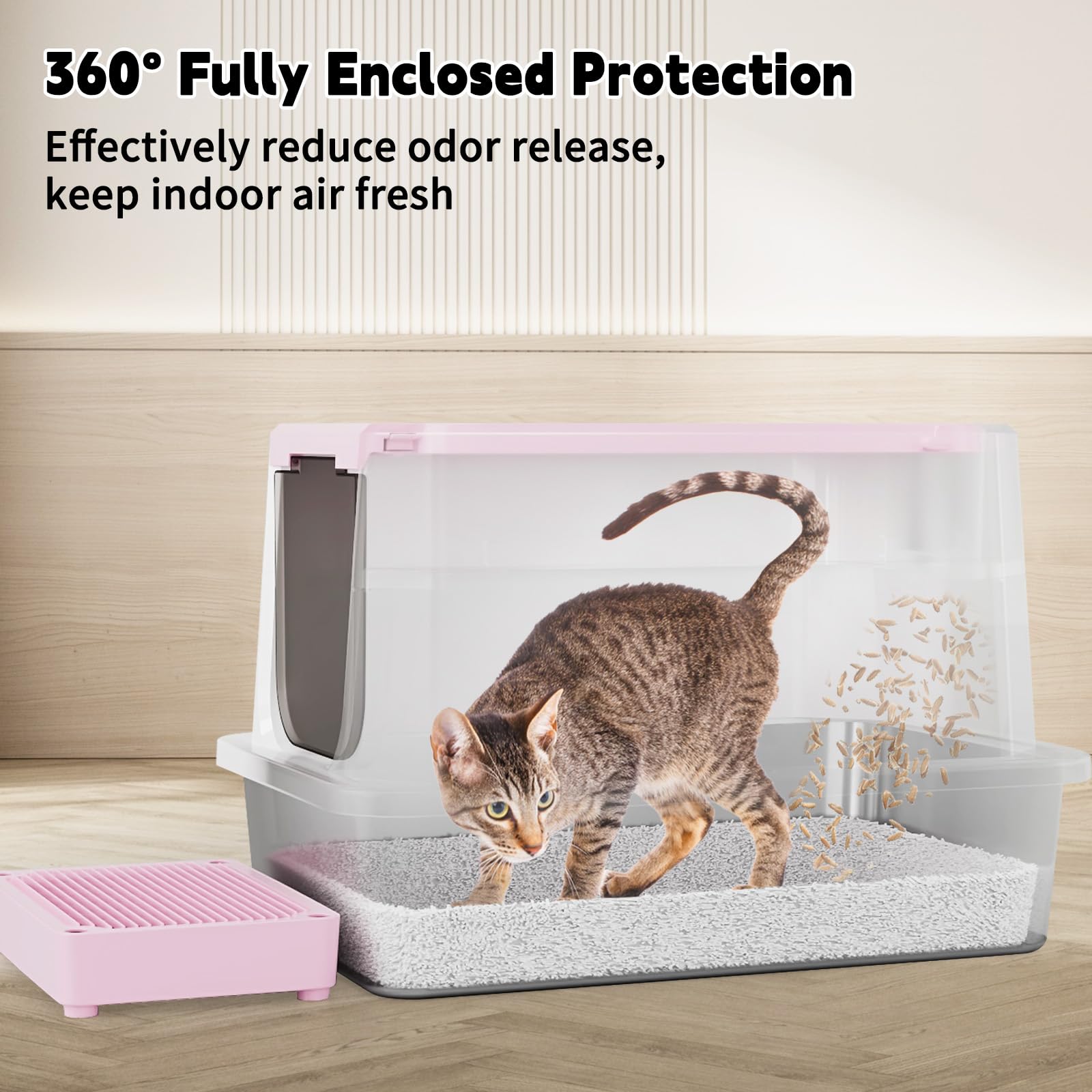 RIZZARI Enclosed Cat Litter Box: Large Top Front Entry Litter