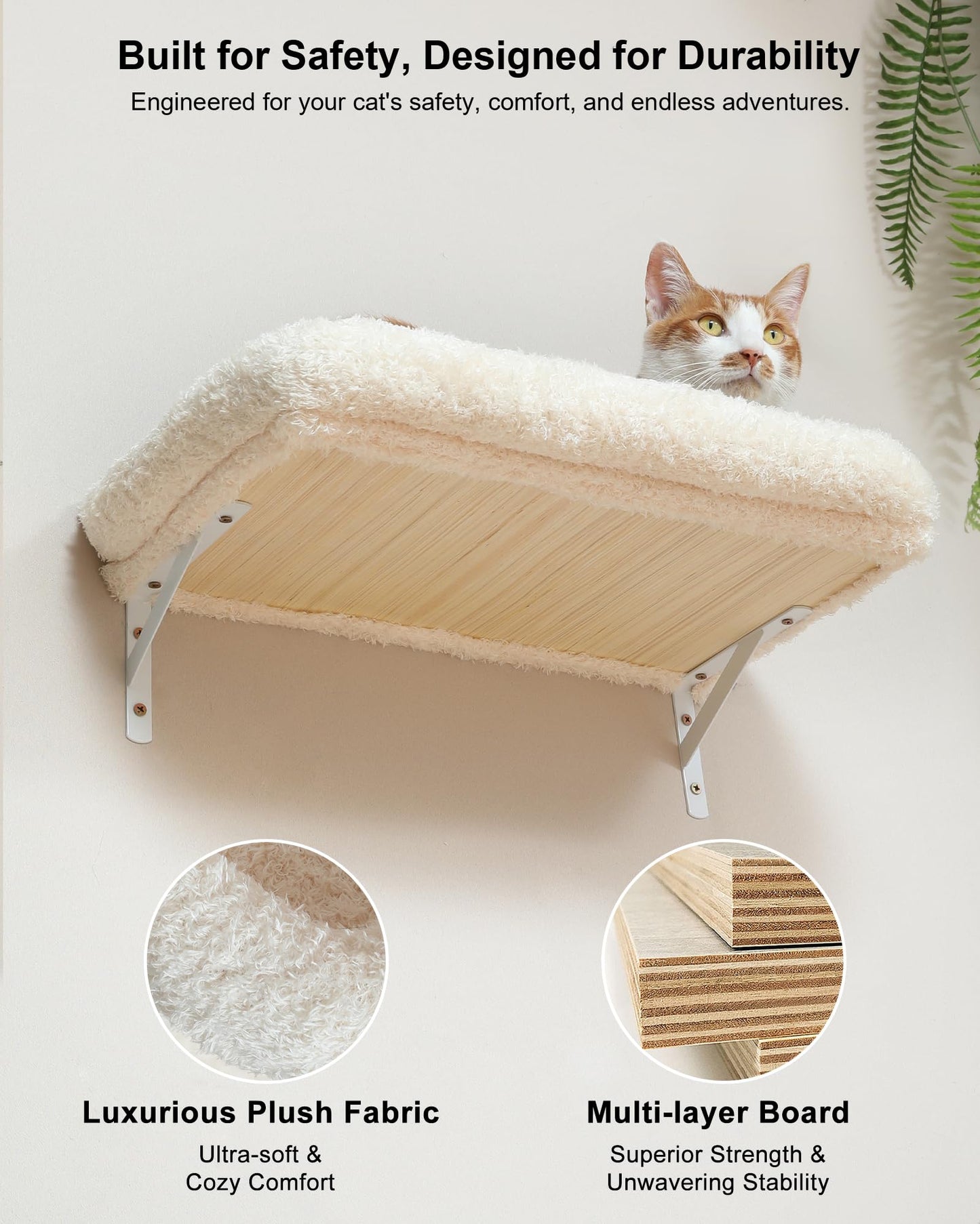 FUKUMARU Cat Wall Shelves Set, Stable Wall Mounted Tree, Cushion