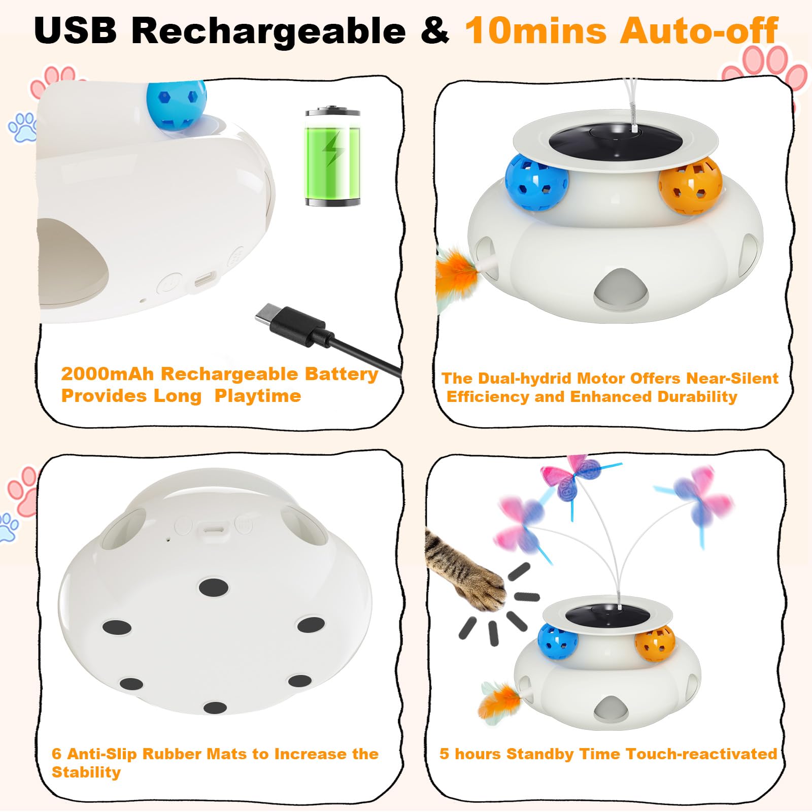 Interactive Cat Toys for Indoor Cats, 3in1 Rechargeable Pet Teaser Toy