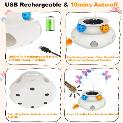 Interactive Cat Toys for Indoor Cats, 3in1 Rechargeable Pet Teaser Toy