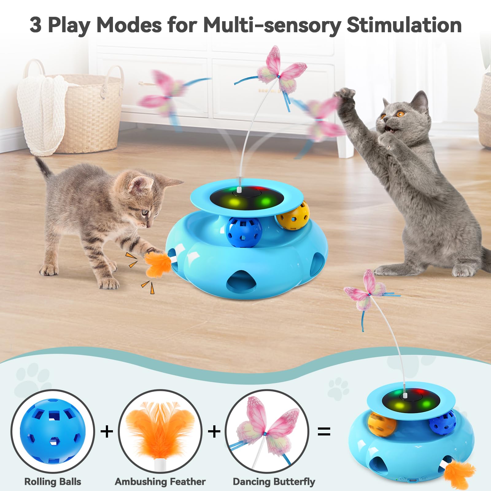 Xuyub 3in1 Interactive Cat Toys for Indoor Cats Balls