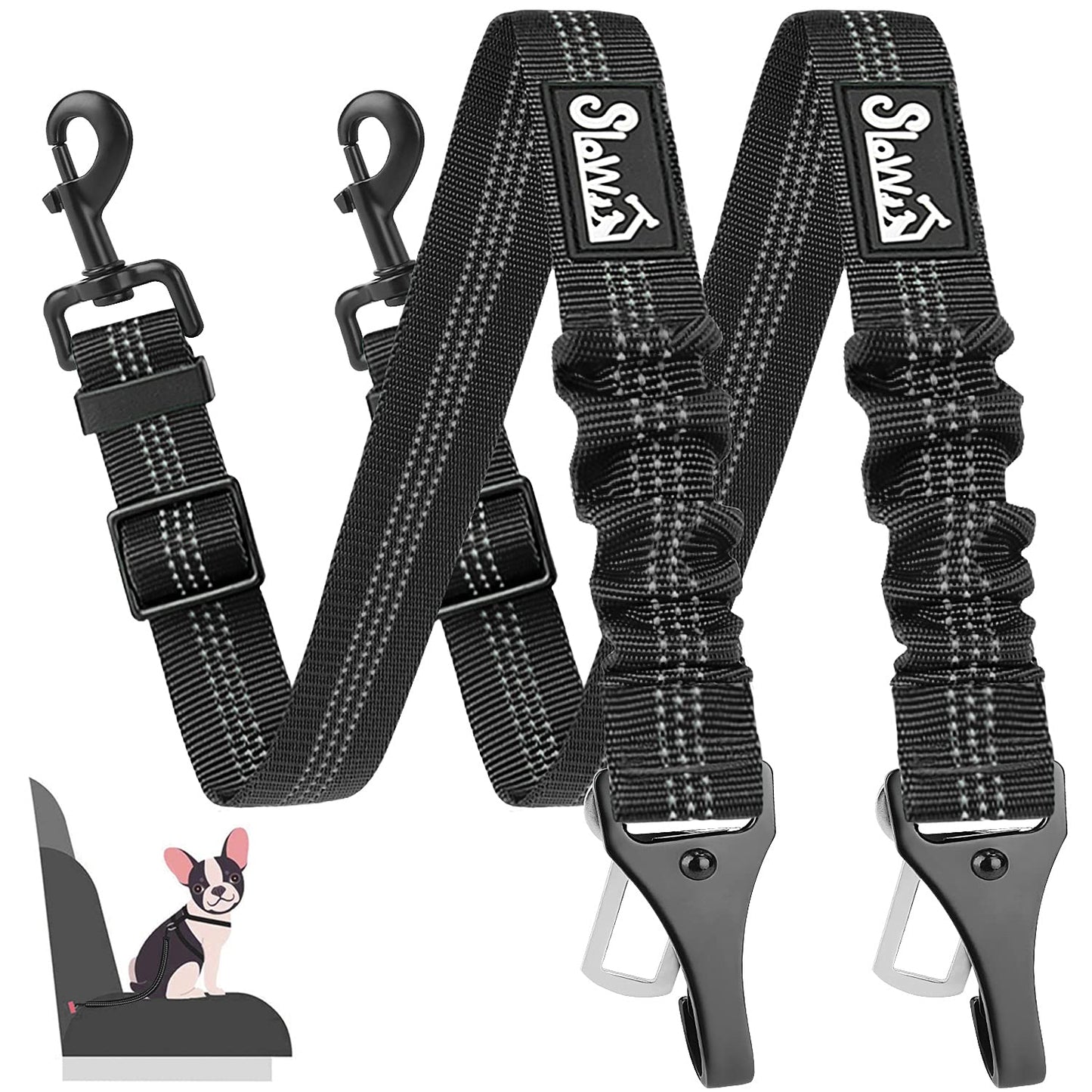 SlowTon Dog Seat Belt, Adjustable Dog Safety Belt Leash, 1 Latch Seat