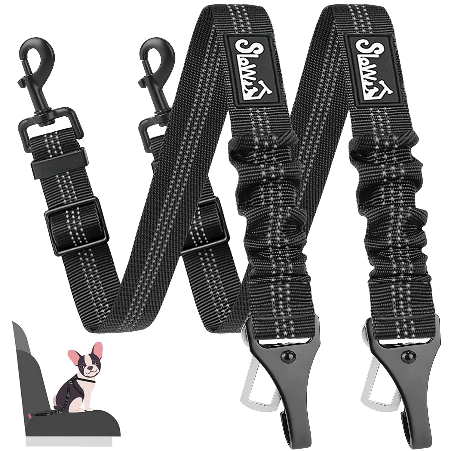 SlowTon Dog Seat Belt, Adjustable Dog Safety Belt Leash, 1 Latch Seat