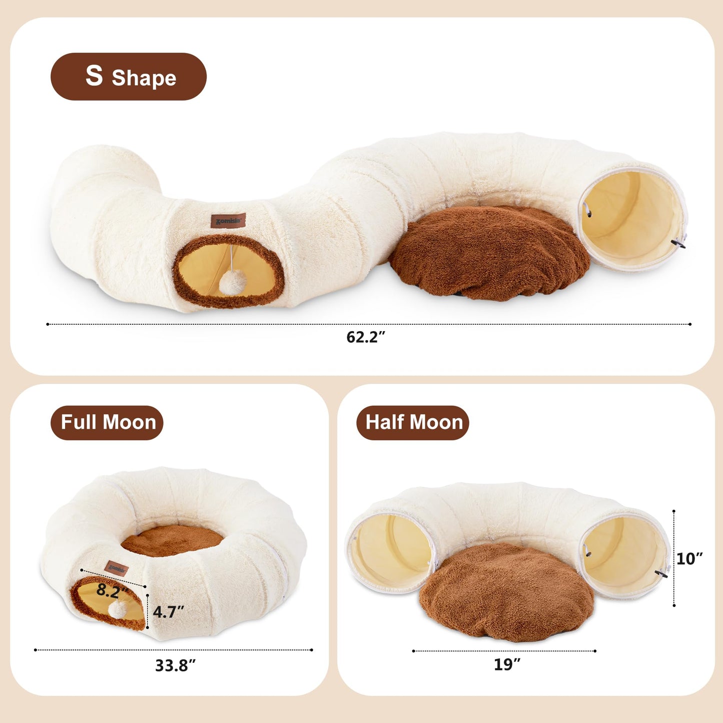 ZOMISIA Cat Tunnel Bed for Indoor Cats, Cute Cat Donut Toy Tunnel