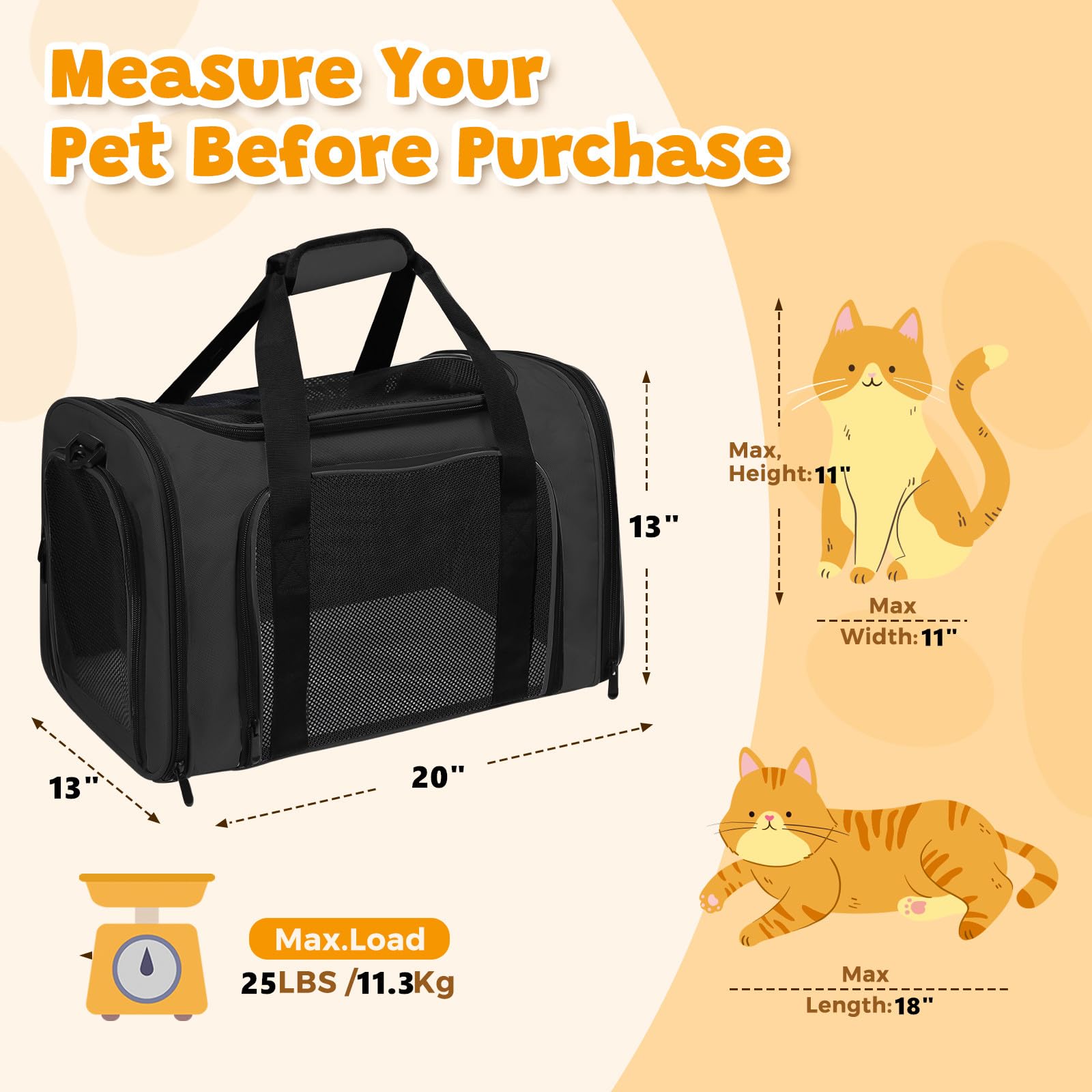 FOORLON Cat Carrier Soft for Pets Up to Cat Travel Bag Soft-Sided Bag