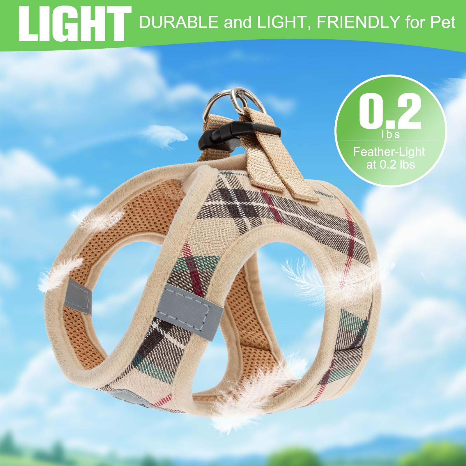 EXPAWLORER Plaid Small Dog Harness and Leash Set with AirTag Collar