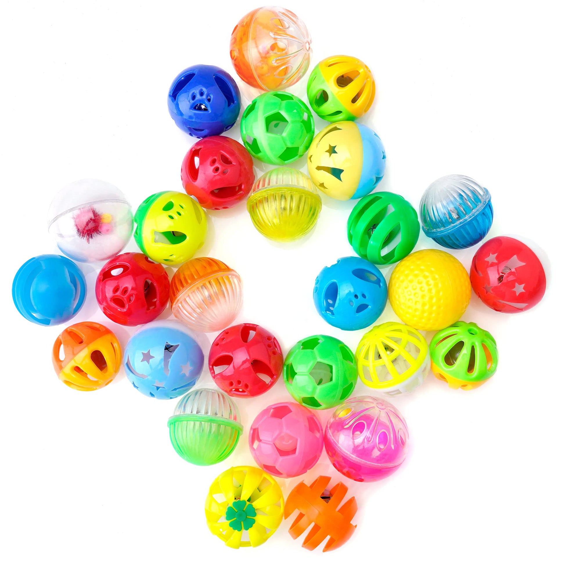 CHIWAVA 48 Pack Plastic Noisy Cat Toy Balls with Bell Kitten Balls