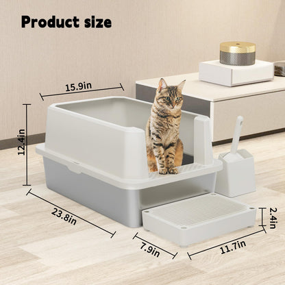 RIZZARI Open Cat Litter Box: Large Stainless Steel Litter Pan Litter
