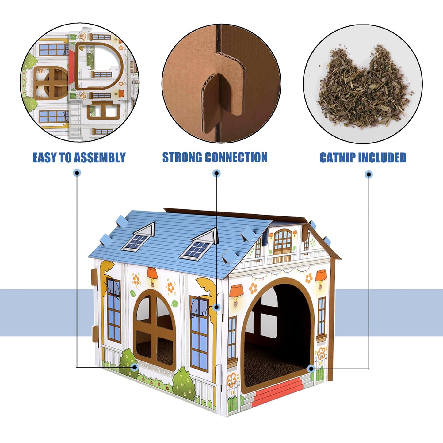 SEKAM Cardboard Cat House with Scratcher/Catnip L x W x H), Play House