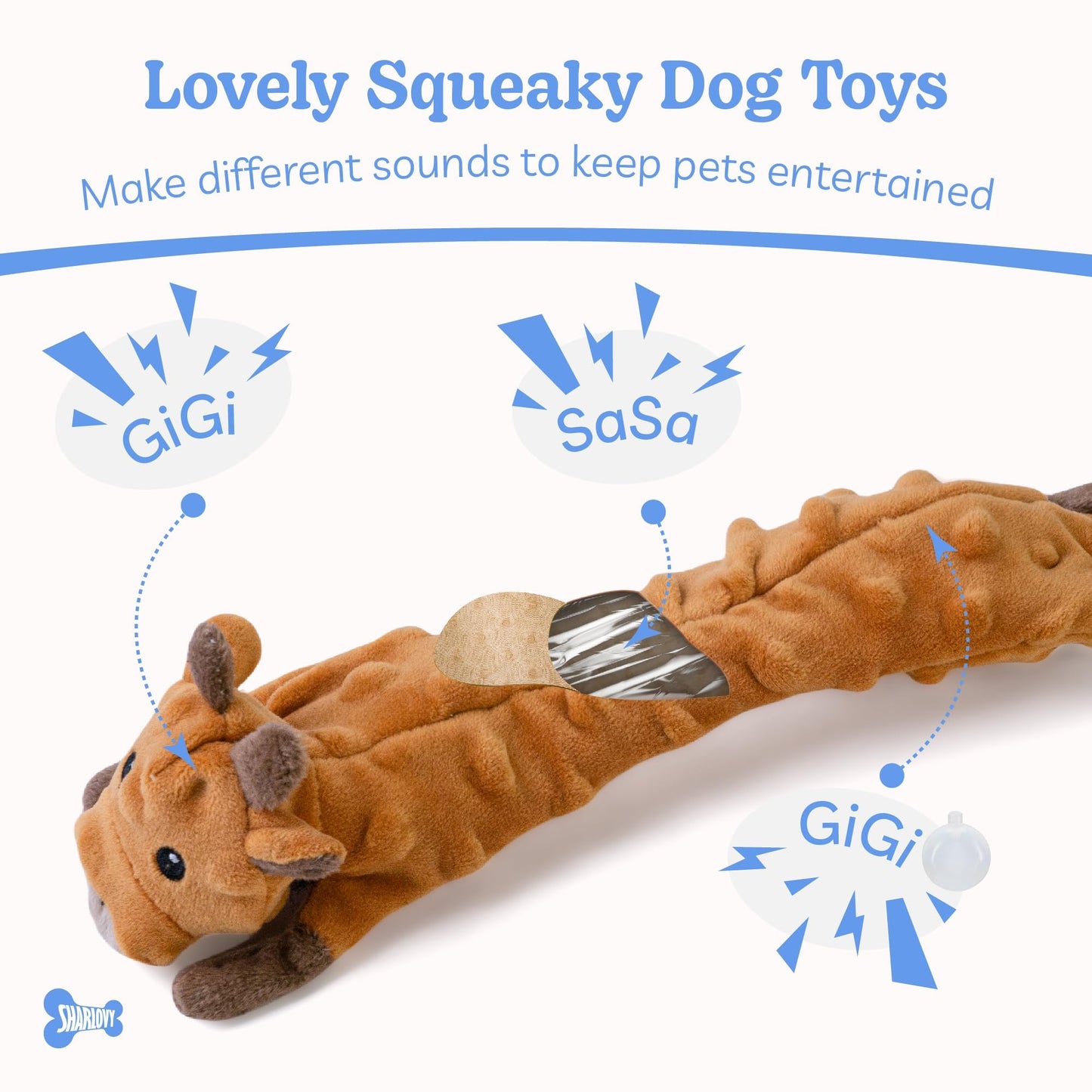 SHARLOVY Dog Squeaky Toys 5 Pack, Bubble Plush Puppy Teething Plush