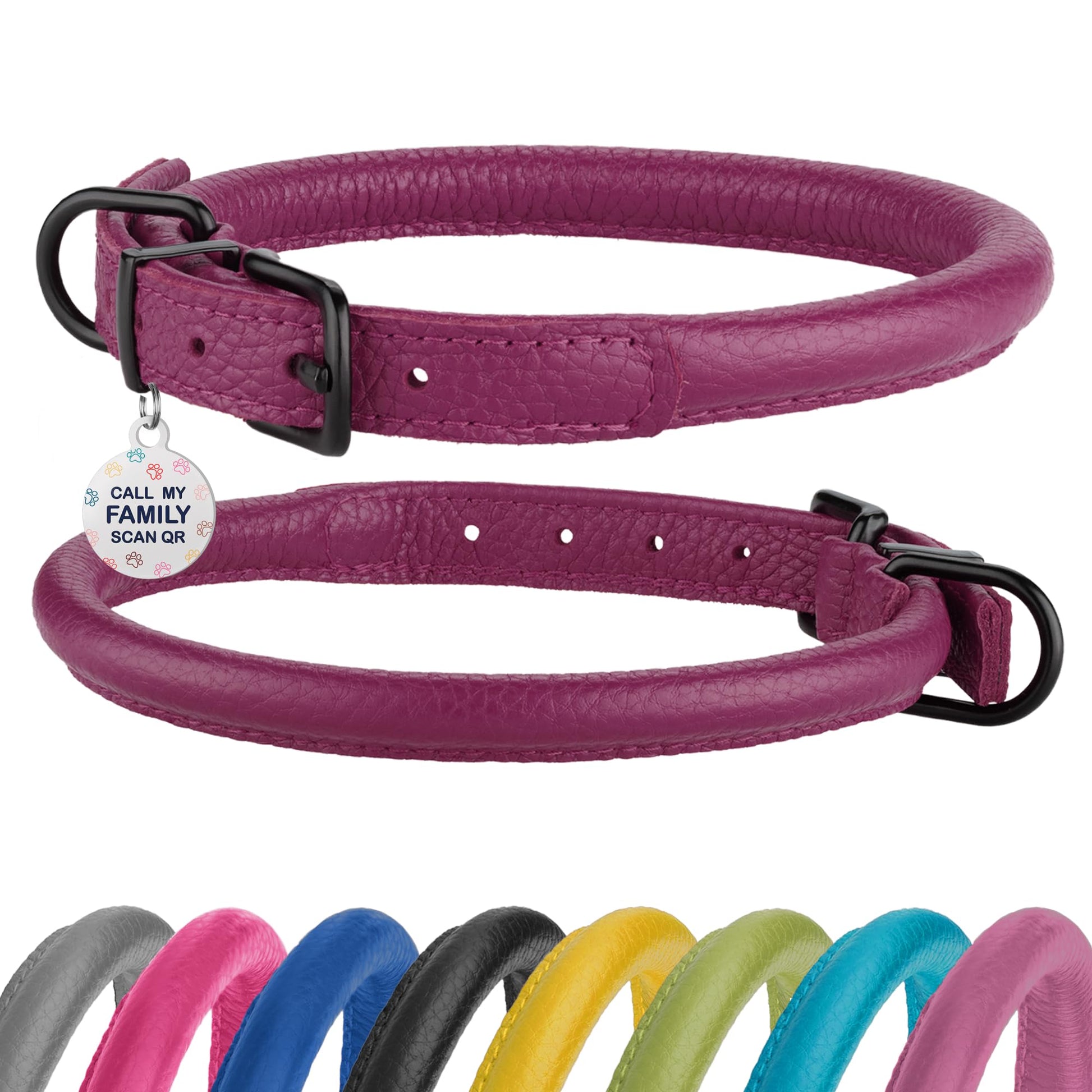Rolled Leather Dog Collar Soft Round Design Prevents Tangling Collar