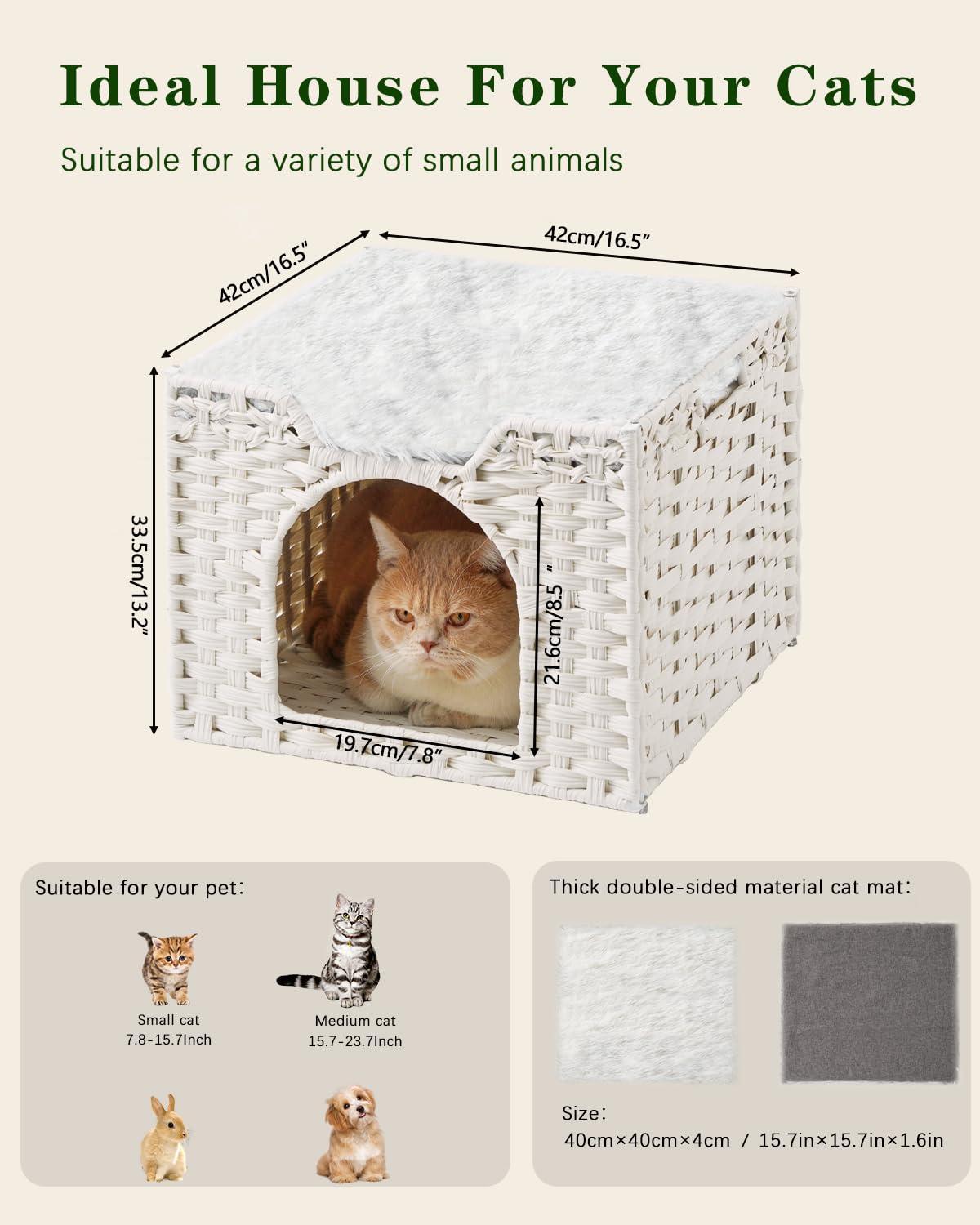 SETVSON Cat Beds Indoor Kitten House, Handwoven Rattan Cat Cave