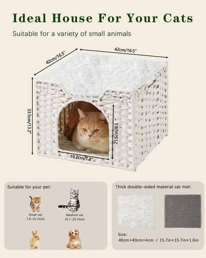 SETVSON Cat Beds Indoor Kitten House, Handwoven Rattan Cat Cave