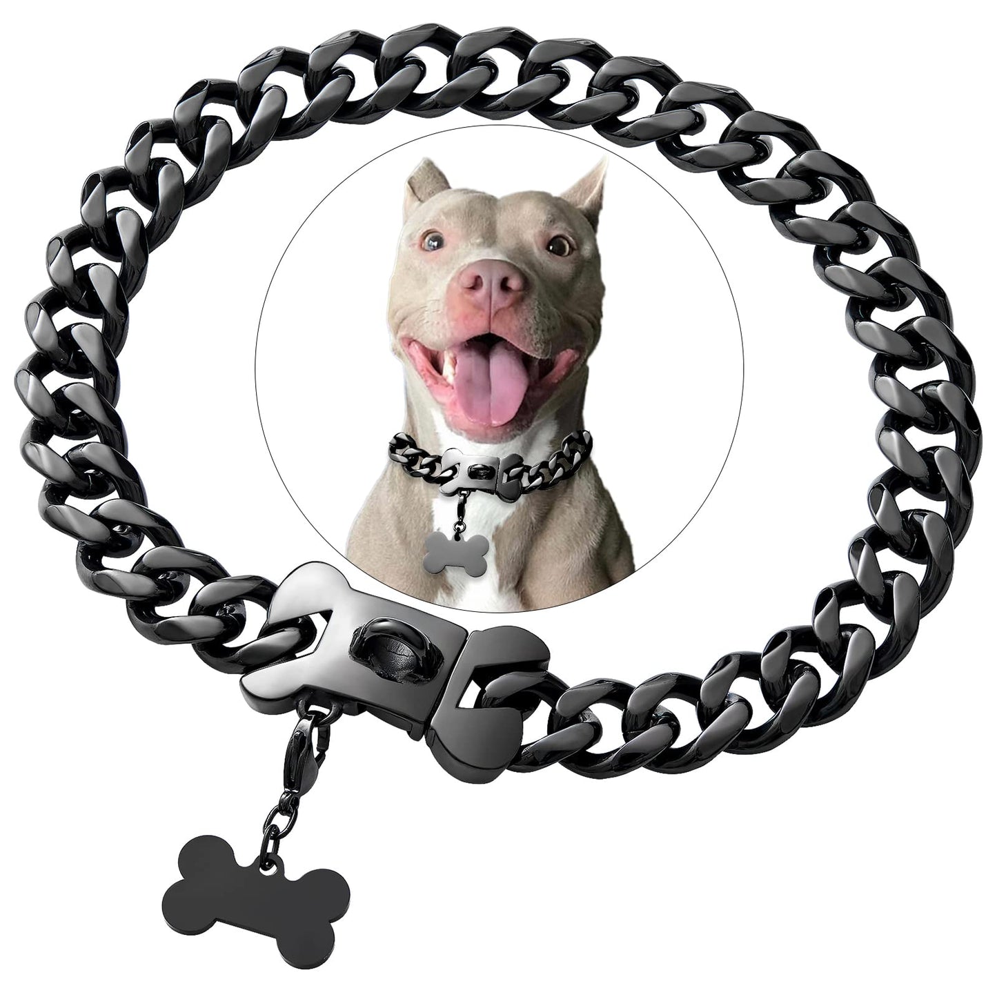Cuban Link Heavy Duty Dog Collar, Wide Stainless Steel Luxury Collar