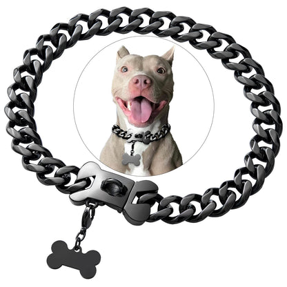 Cuban Link Heavy Duty Dog Collar, Wide Stainless Steel Luxury Collar