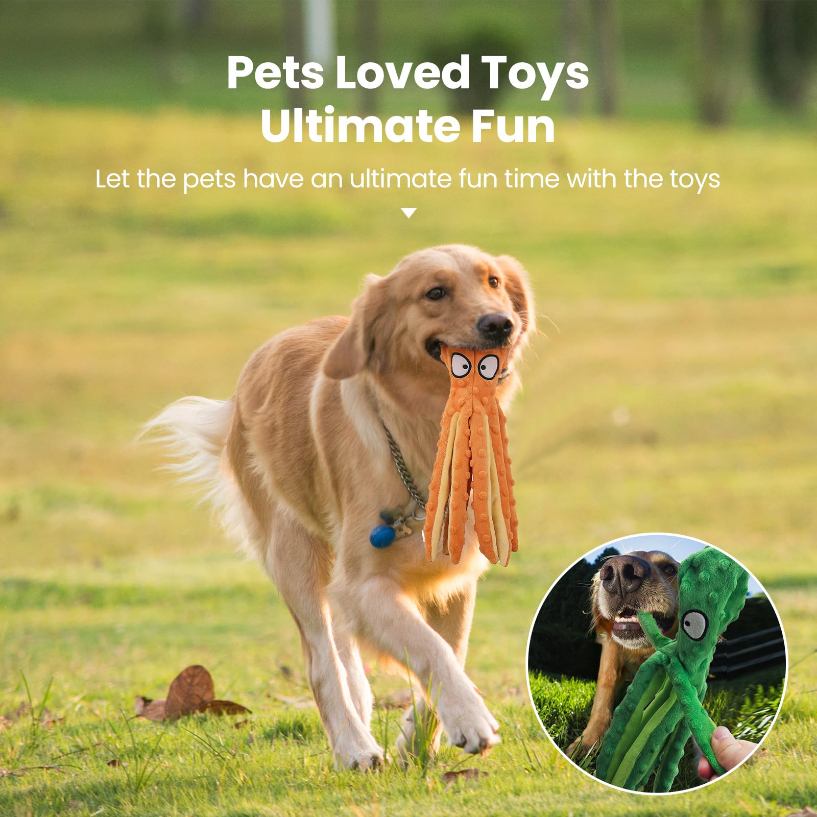 HGB Squeaky Dog Toys Octopus No Stuffing Crinkle Plush Large Dog Toys