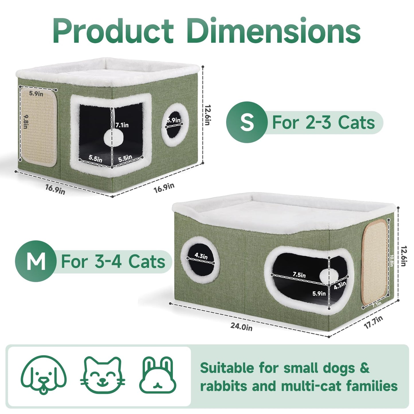 Cat Beds for Indoor Cats, Extra Wide Cat Cube House for Multi House