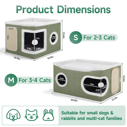 Cat Beds for Indoor Cats, Extra Wide Cat Cube House for Multi House