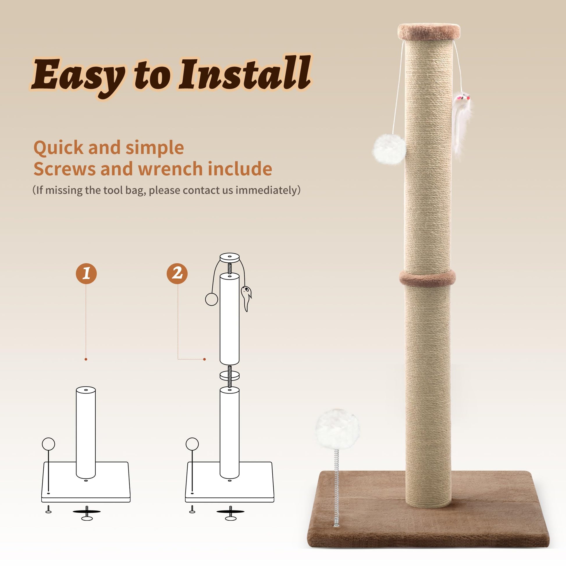 36'' Tall Cat Scratching Post, Large Sisal Scratch Post for Tower
