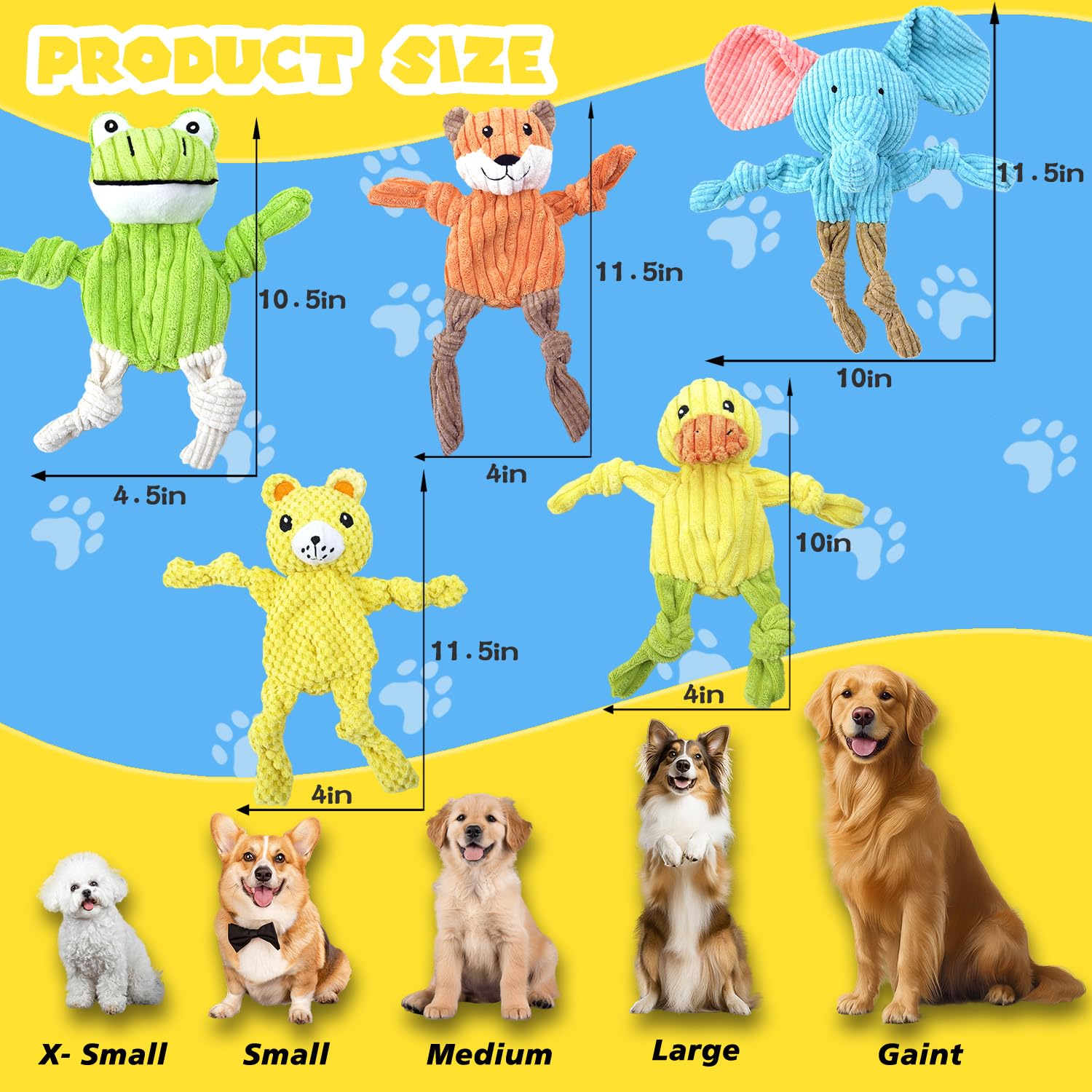 MRSOHRET 5 Pack Squeaky Dog Toys, No Stuffing Plush Dog Chew Toy Plush