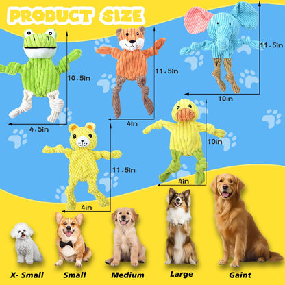 MRSOHRET 5 Pack Squeaky Dog Toys, No Stuffing Plush Dog Chew Toy Plush