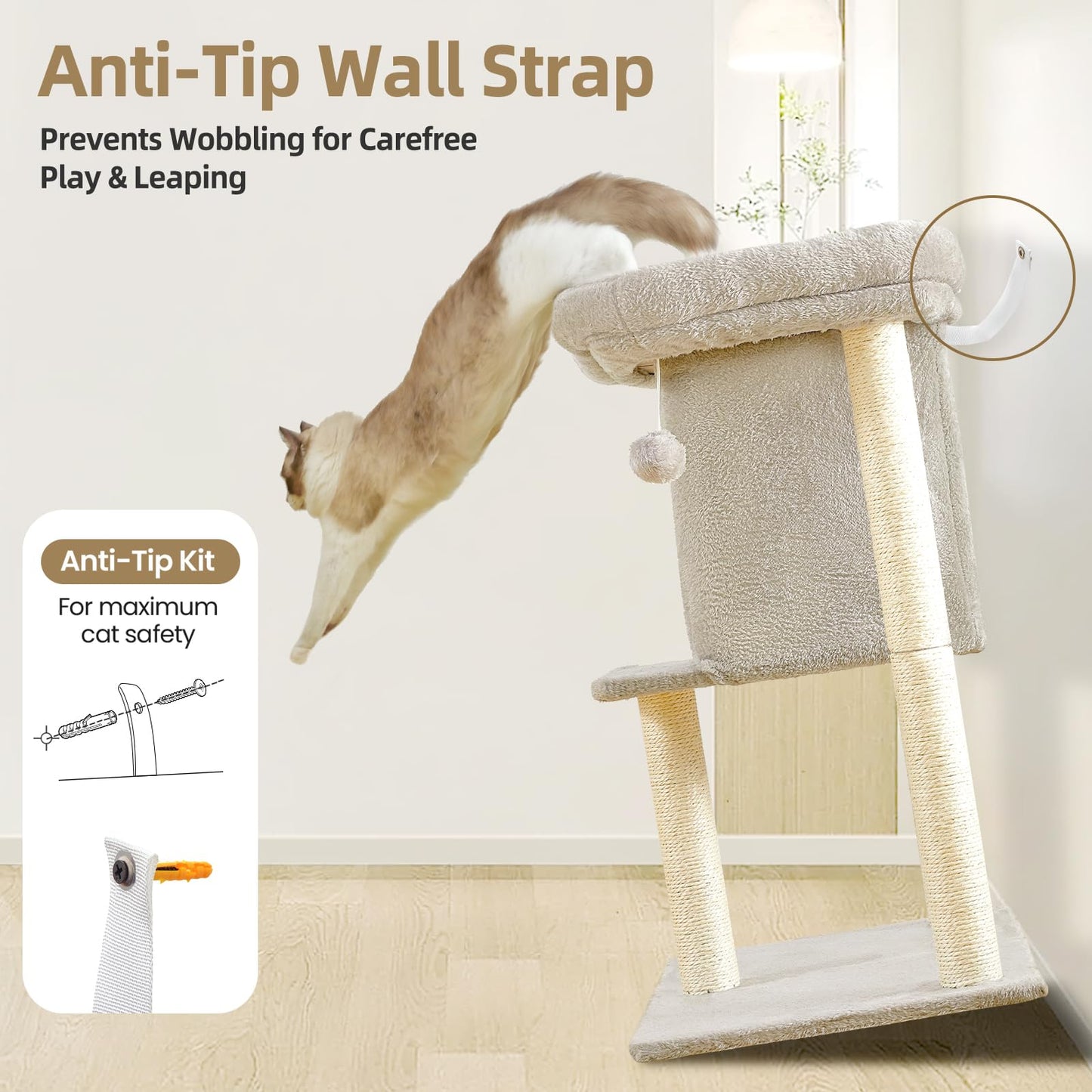 Cat Tree Tower Scratching Post for Indoor Large Cats, Small Cat Bed
