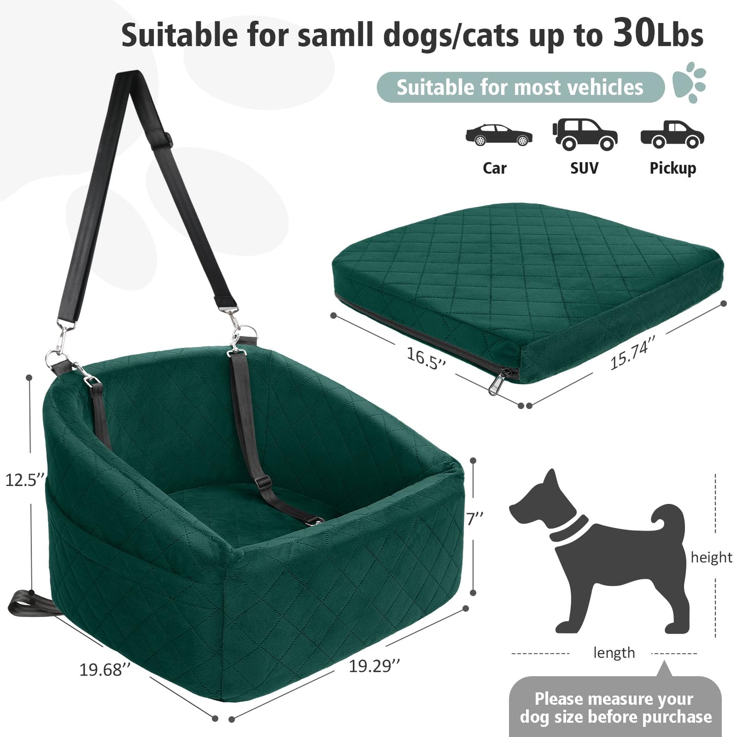 NEEZUKAR Dog Car Seat for Small Medium Dogs,Detachable Washable Seat