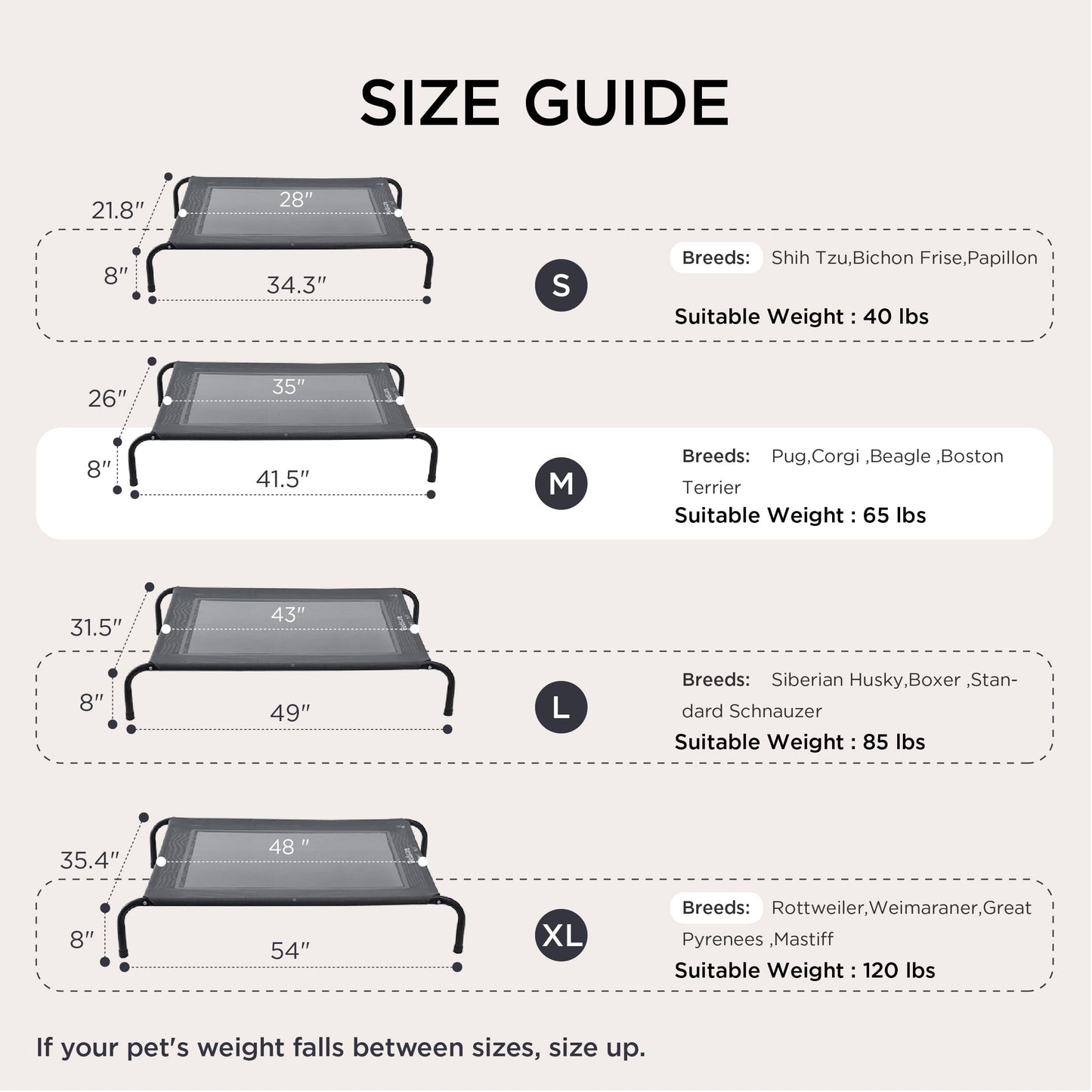 Bedsure Outdoor Elevated Dog Bed Medium Size Dog, Portable Indoor Bed