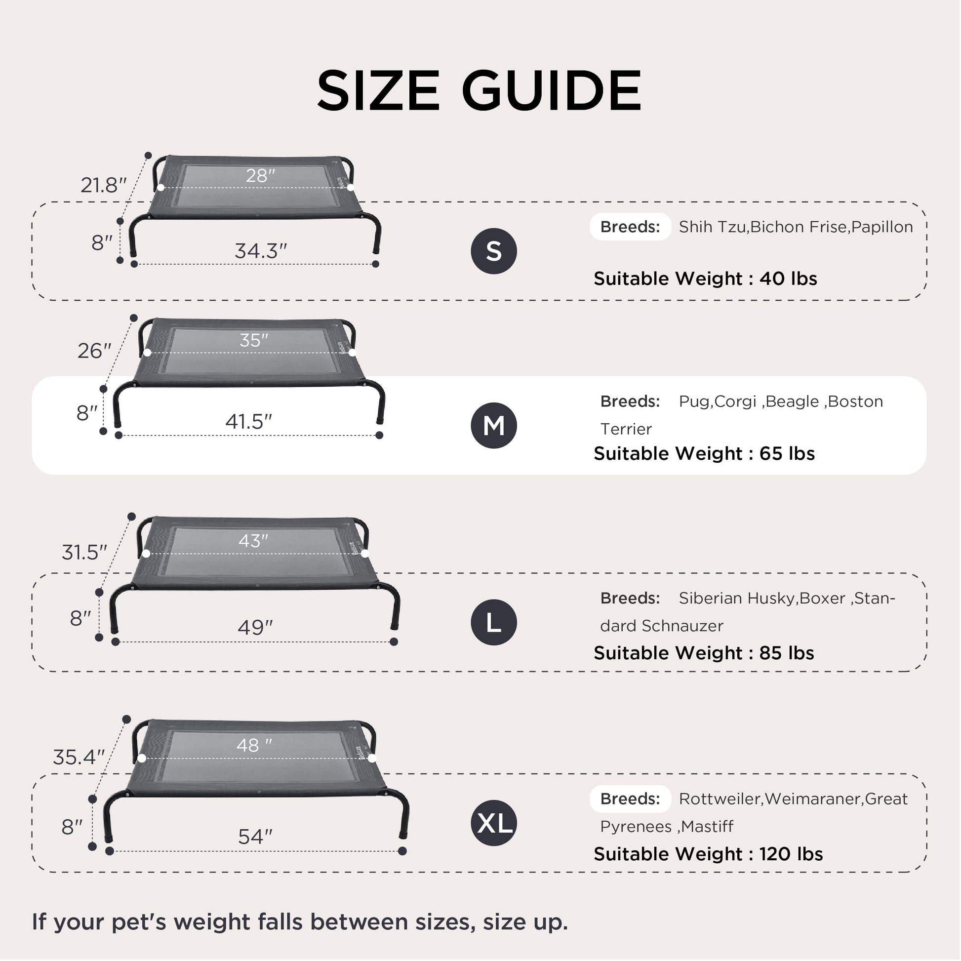 Bedsure Outdoor Elevated Dog Bed Medium Size Dog, Portable Indoor Bed