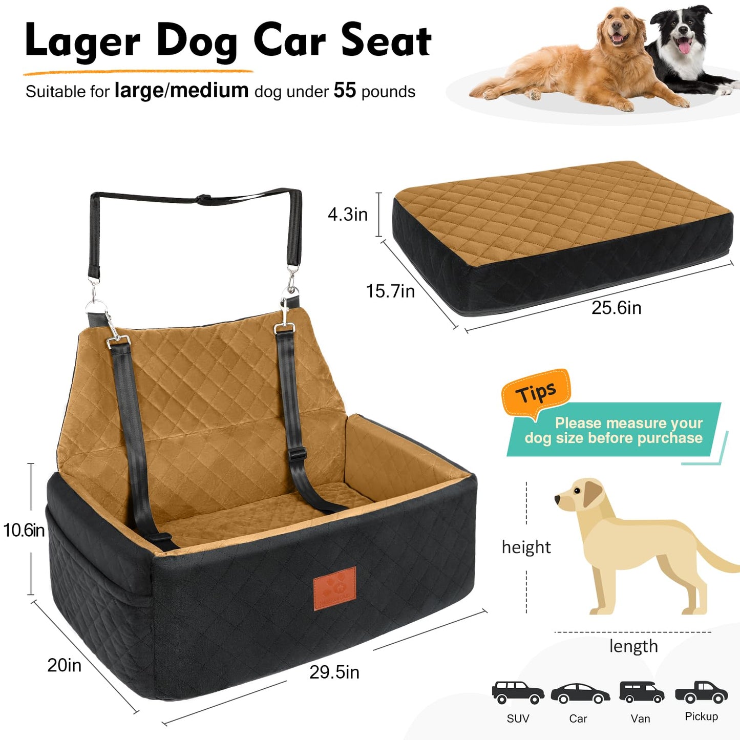 NEEZUKAR Dog Car Seat for Large Medium Dogs,Washable Pet Car Seat
