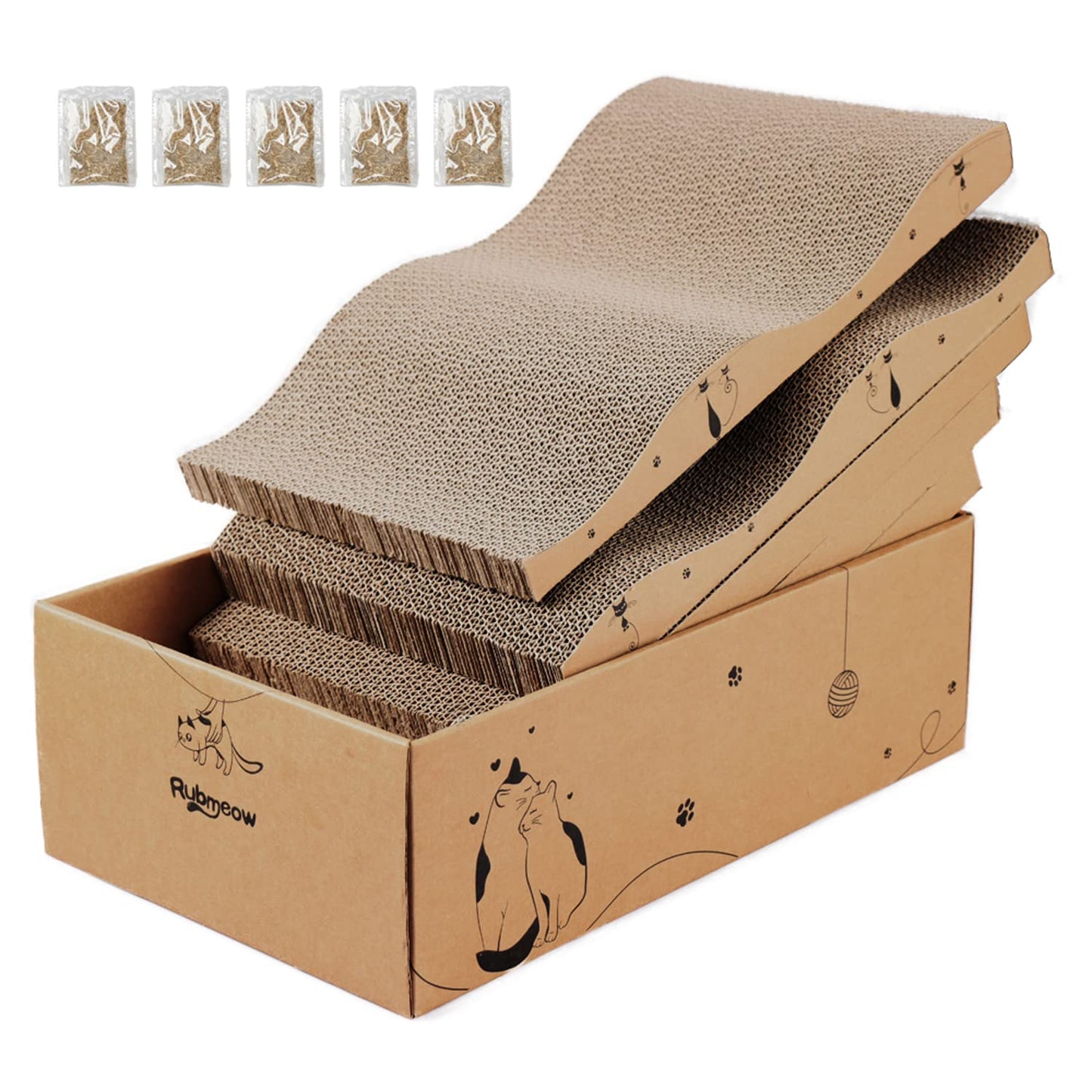RUBMEOW Cat Scratcher Cardboard Scratch Pad Box for Indoor Pad