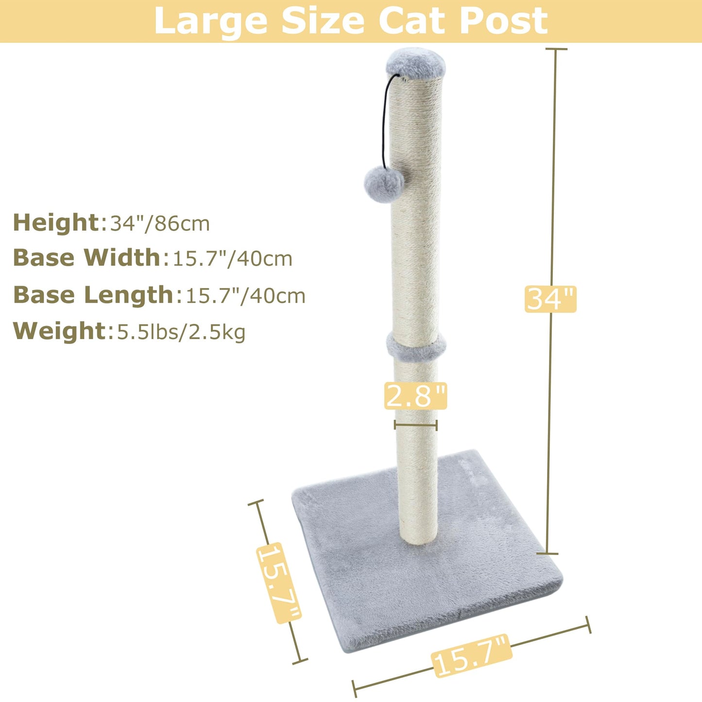 Dimaka 34" Tall Cat Scratching Post for Large Cats and Scratcher