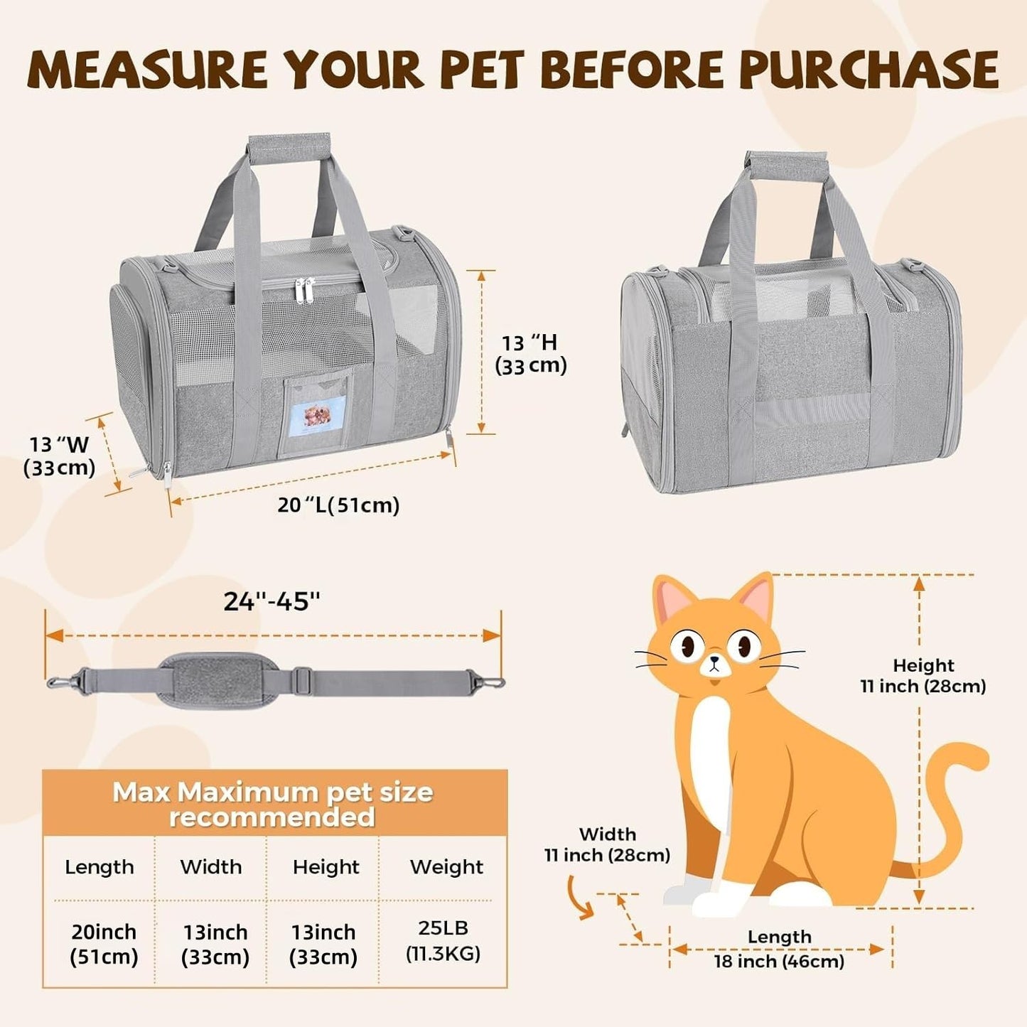 Soft Cat Carrier for Pets Up to Cat Pet Travel Bag with Padded Bag