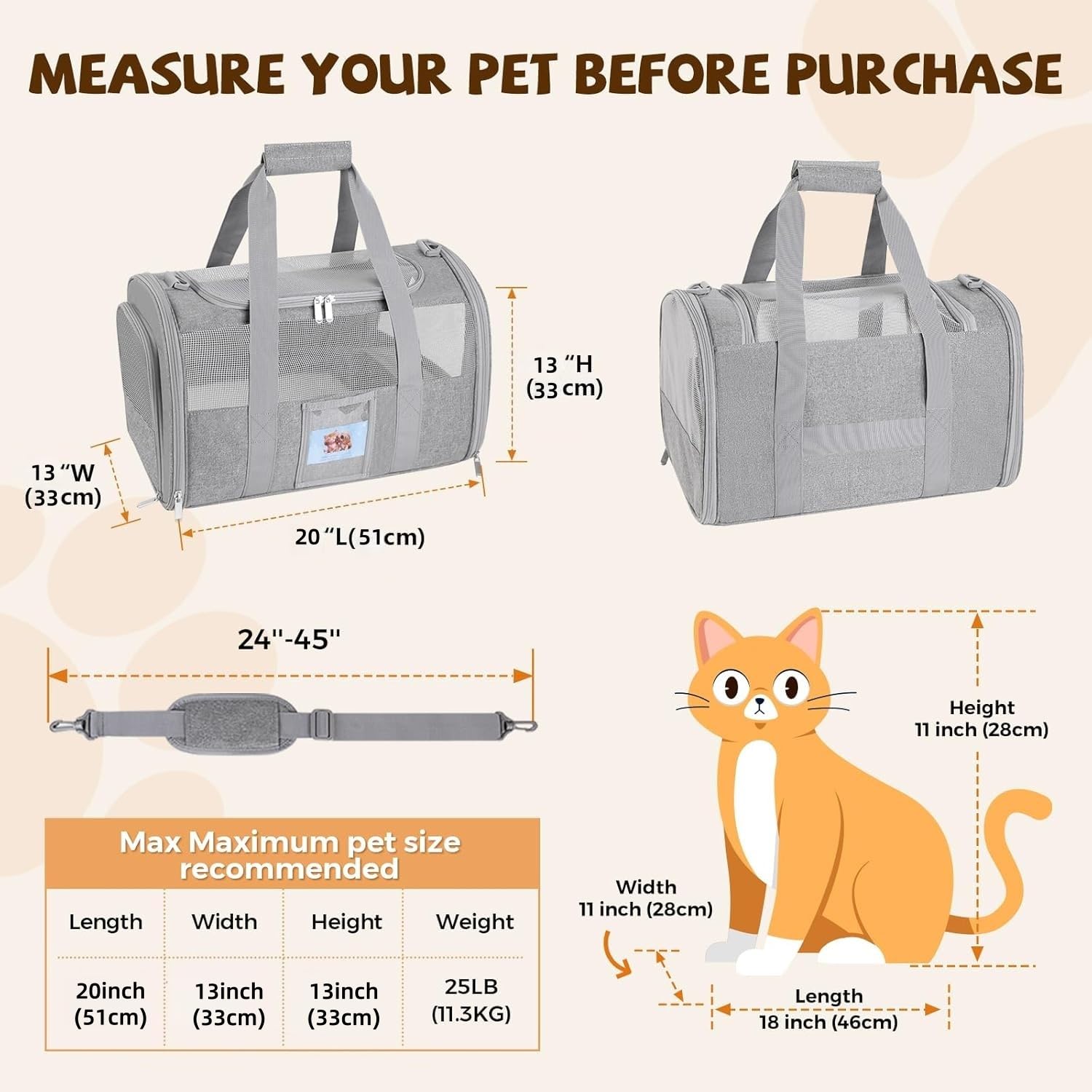 Soft Cat Carrier for Pets Up to Cat Pet Travel Bag with Padded Bag