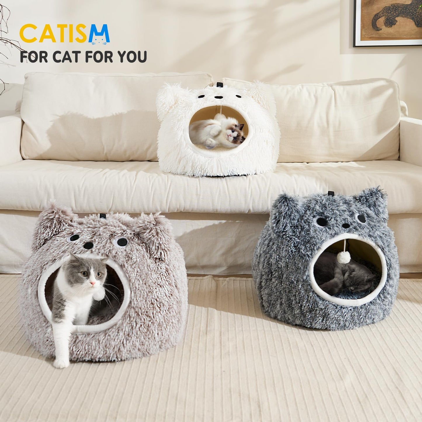 CATISM Cat Bed, Cat Beds for Indoor Cats Kitten Bed Cave Washable Bed