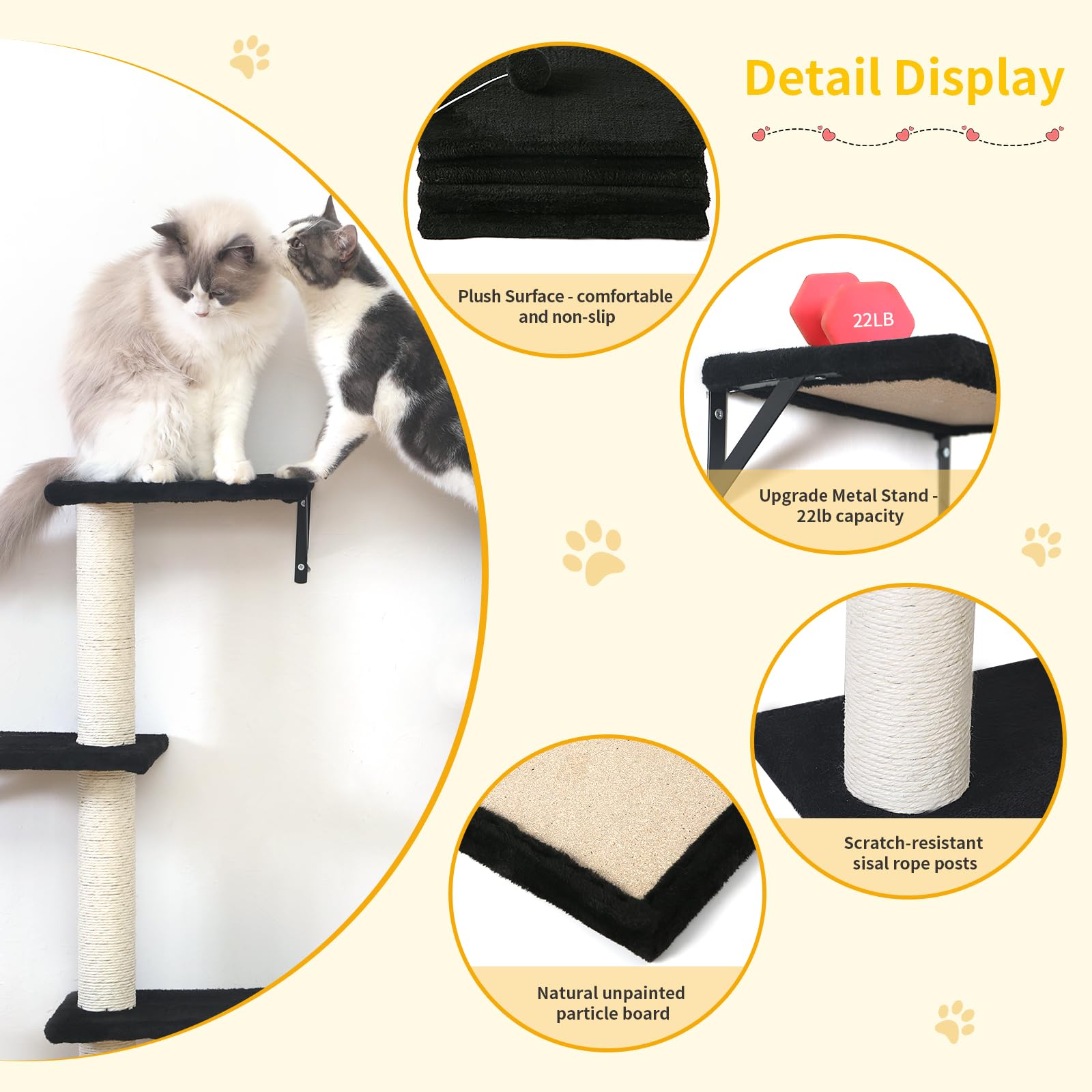 Modern Wall-Mounted Cat Furniture 5pcs Cat Wall Shelves, Wooden House