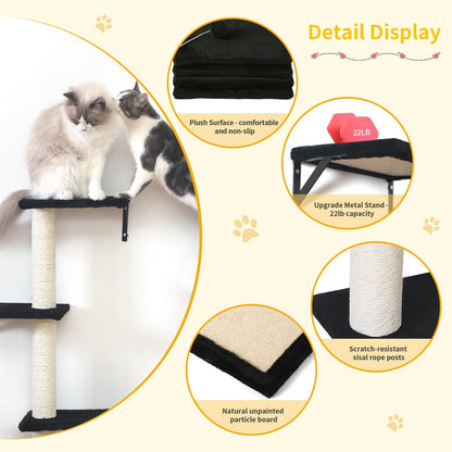 Modern Wall-Mounted Cat Furniture 5pcs Cat Wall Shelves, Wooden House
