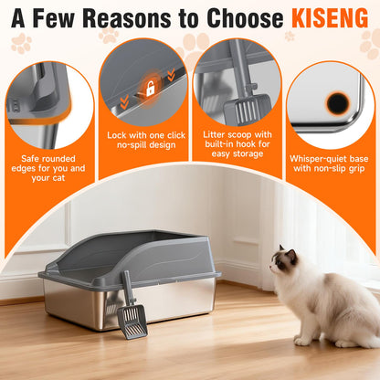 2PACK Stainless Steel Litter Boxes, Extra Large XL Odor Free Metal Box
