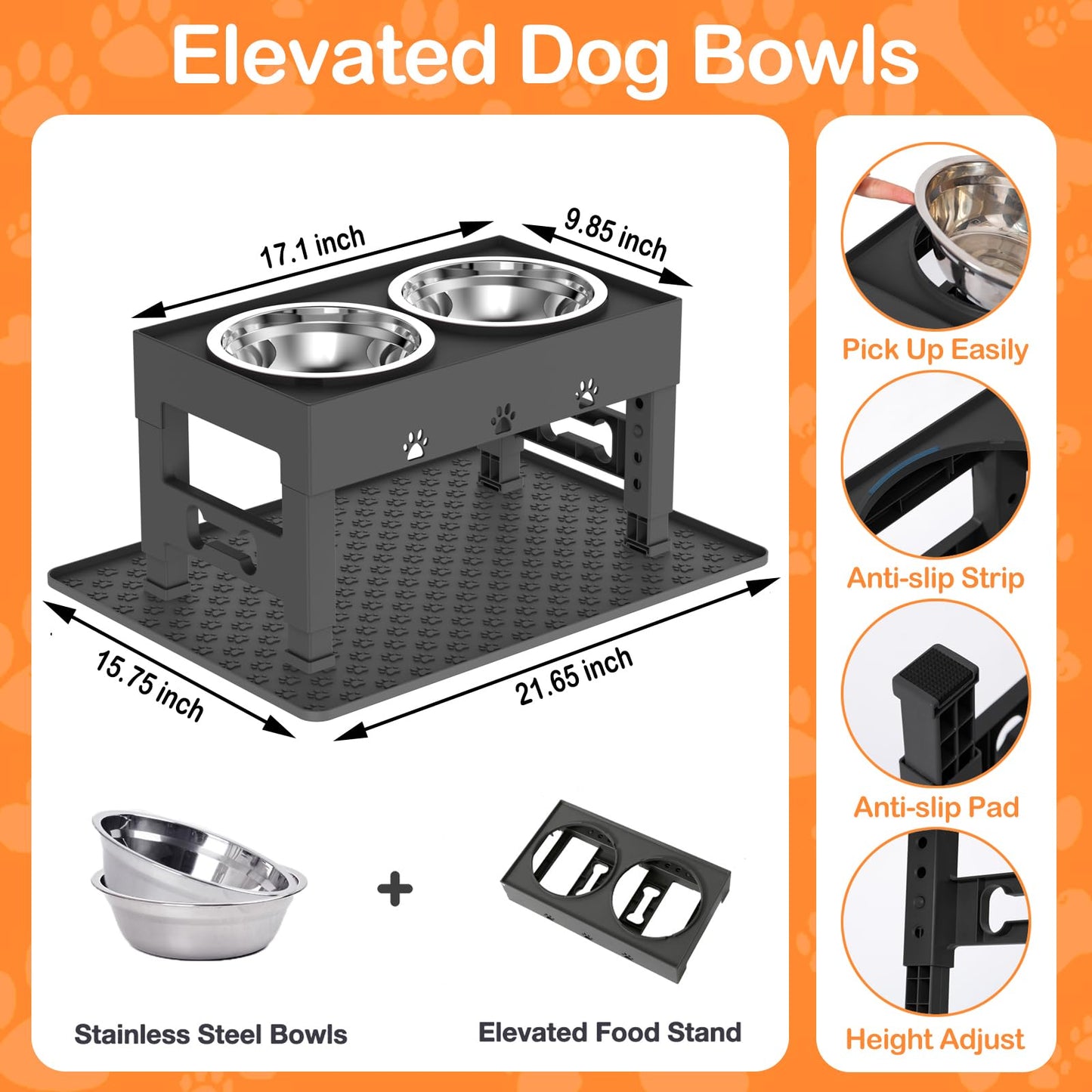 LAKIPETN Elevated Dog Bowls with Mat, Raised Dog Food Bowl Stand Mat