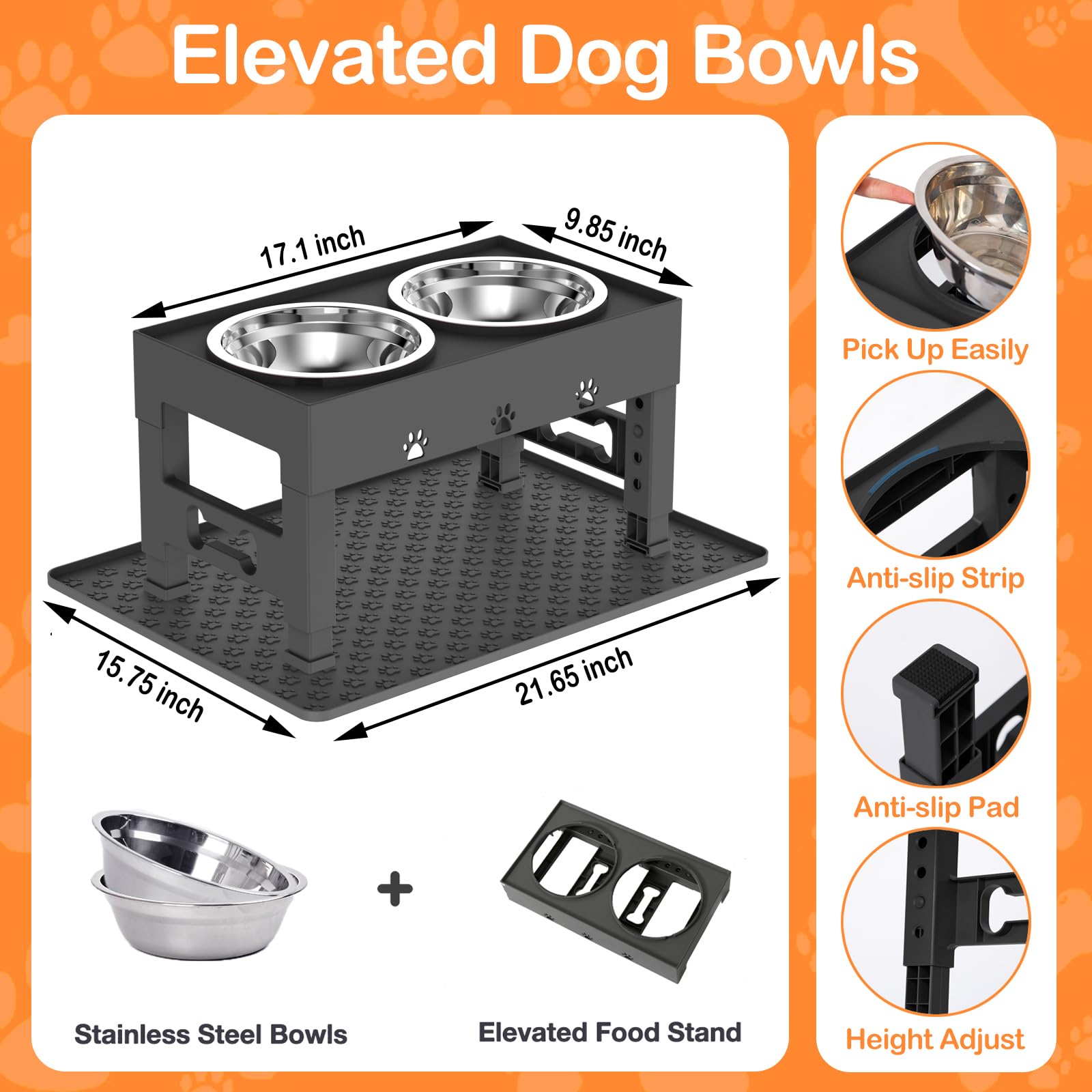 LAKIPETN Elevated Dog Bowls with Mat, Raised Dog Food Bowl Stand Mat