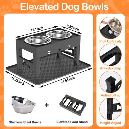LAKIPETN Elevated Dog Bowls with Mat, Raised Dog Food Bowl Stand Mat