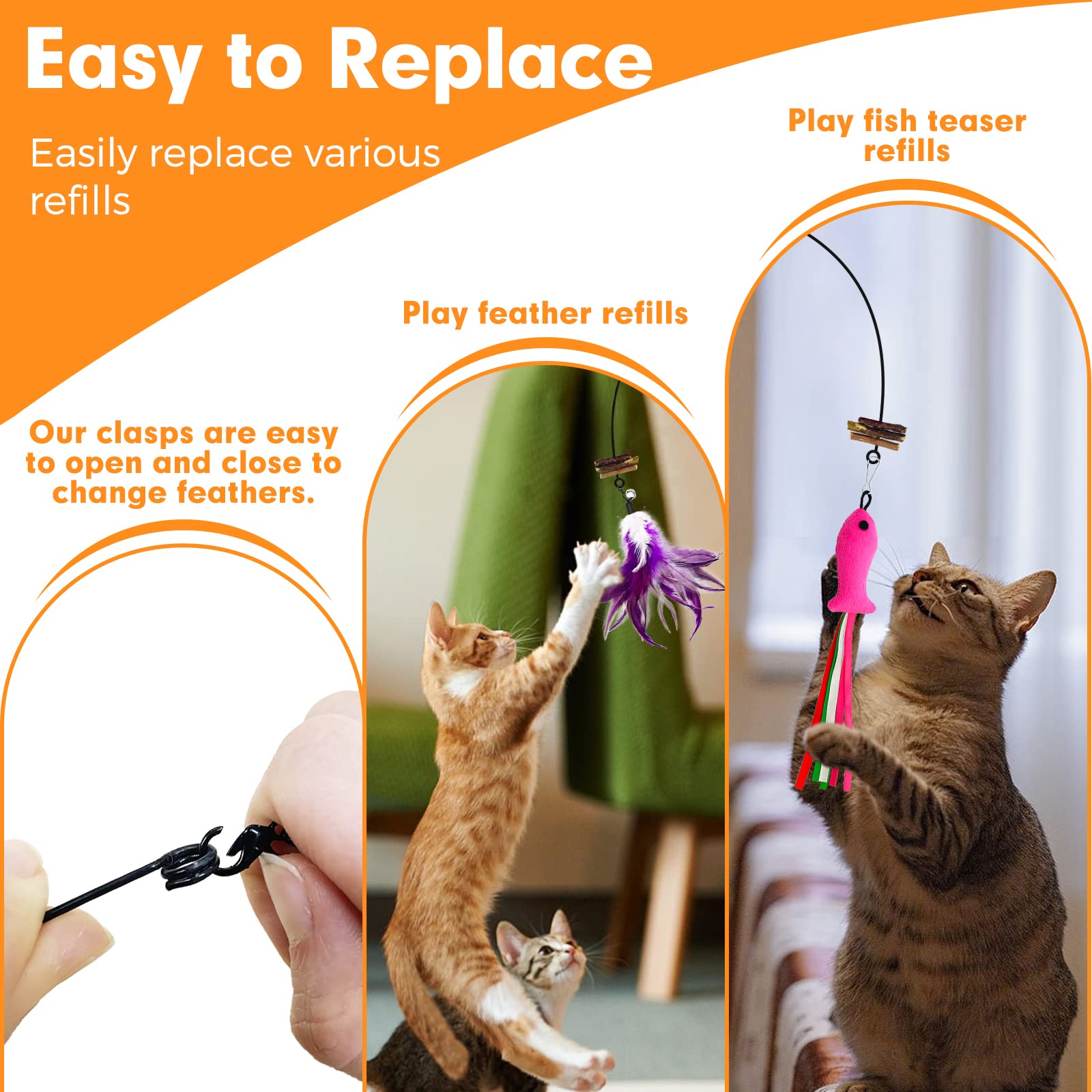 Lepawit Cat Wand Toy, Cat Feather Toys with Silvervine Bells, 2 * Wand