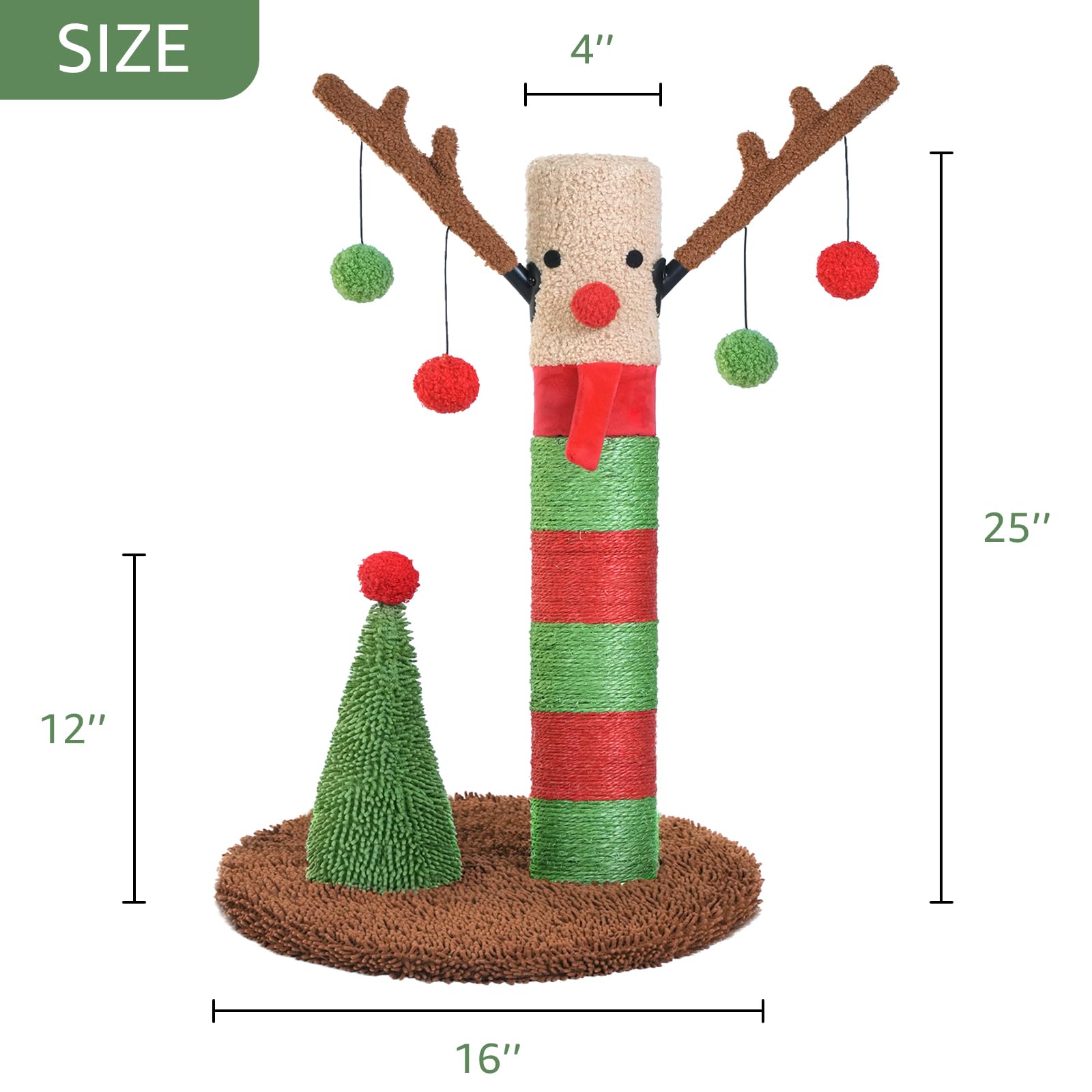 BOLUO Christmas Cat Scratching Post Deer Cat Trees for Adult Teaser