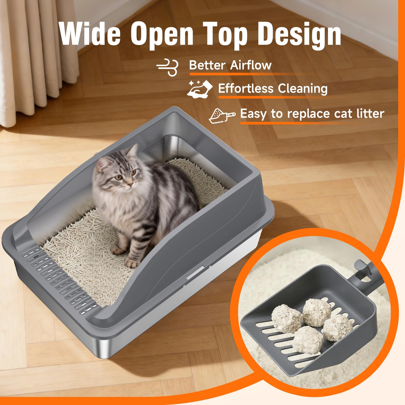 2PACK Stainless Steel Litter Boxes, Extra Large XL Odor Free Metal Box