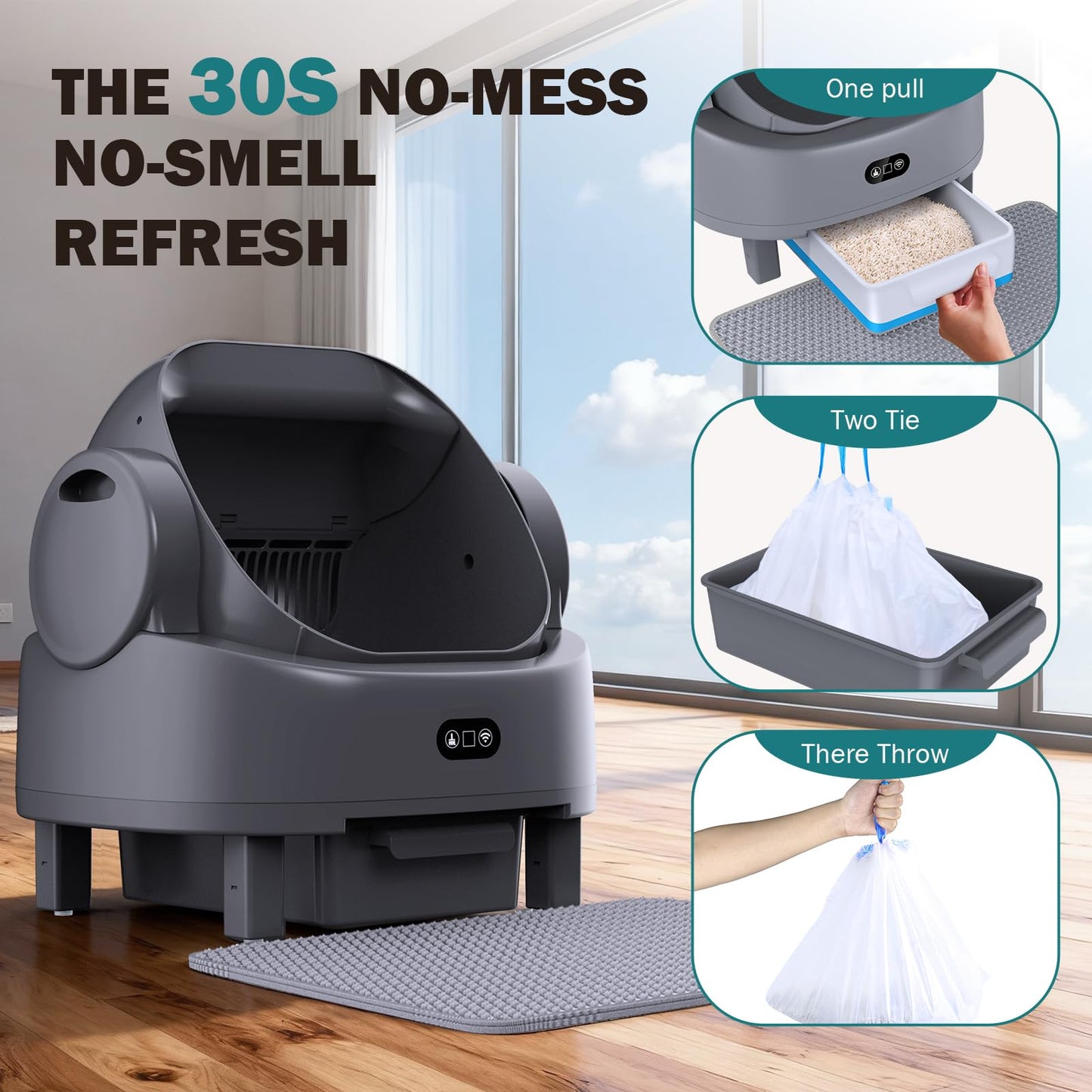 Automatic Litter Box, Open Top Large Self Cleaning Cat Litter Box