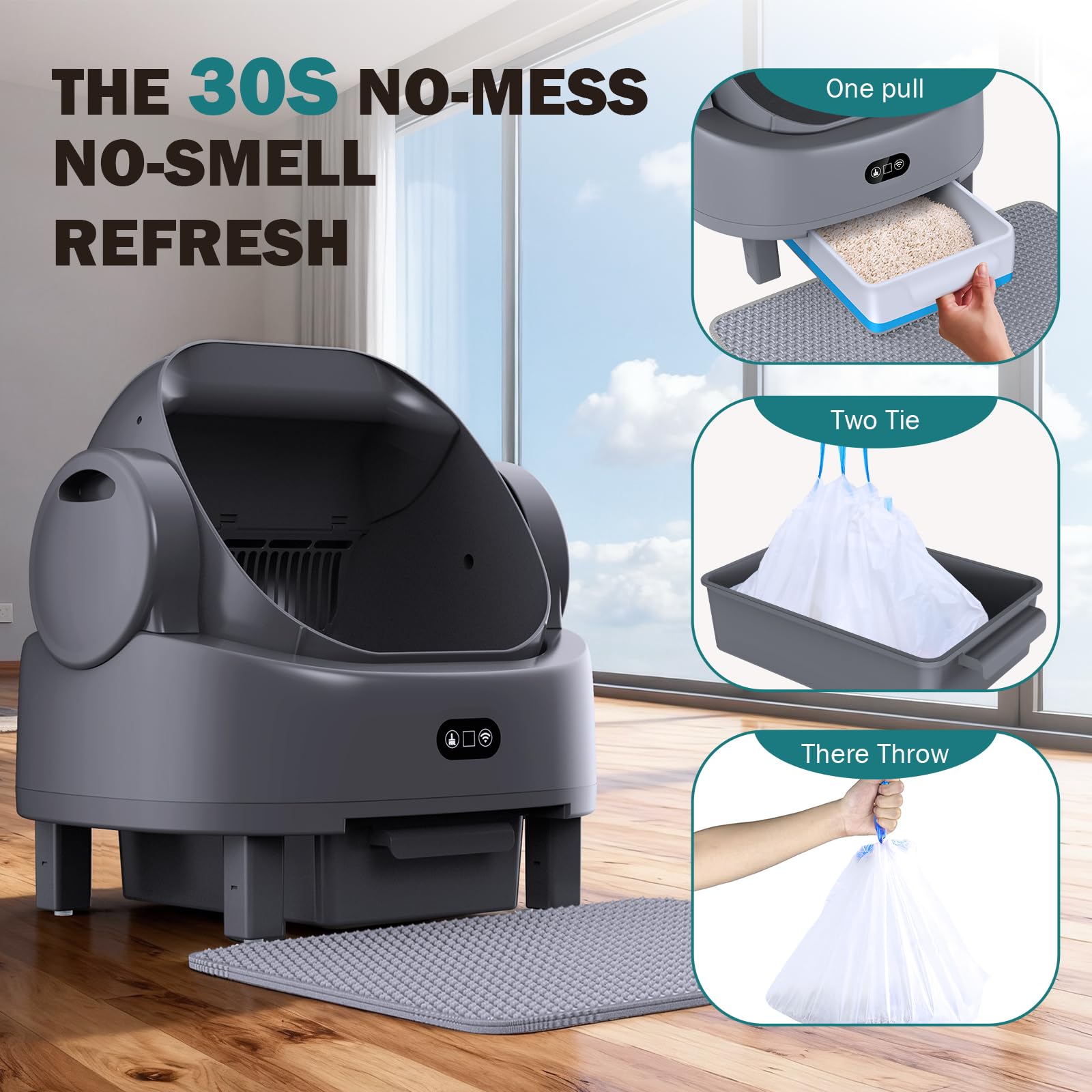 Automatic Litter Box, Open Top Large Self Cleaning Cat Litter Box