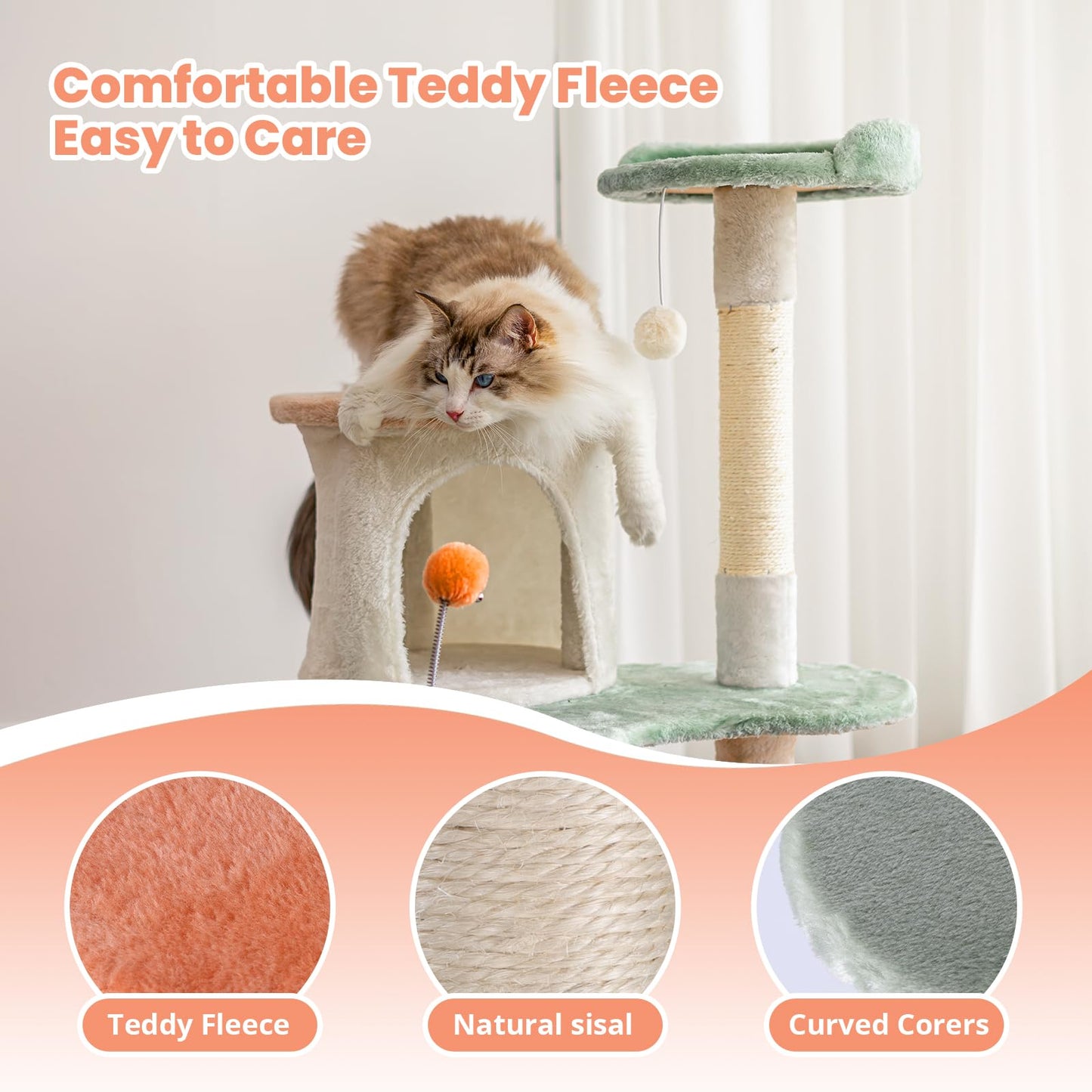 HYABi 63-inch Cat Tree for Large Cats, Multi-Level Flower Tower Balls