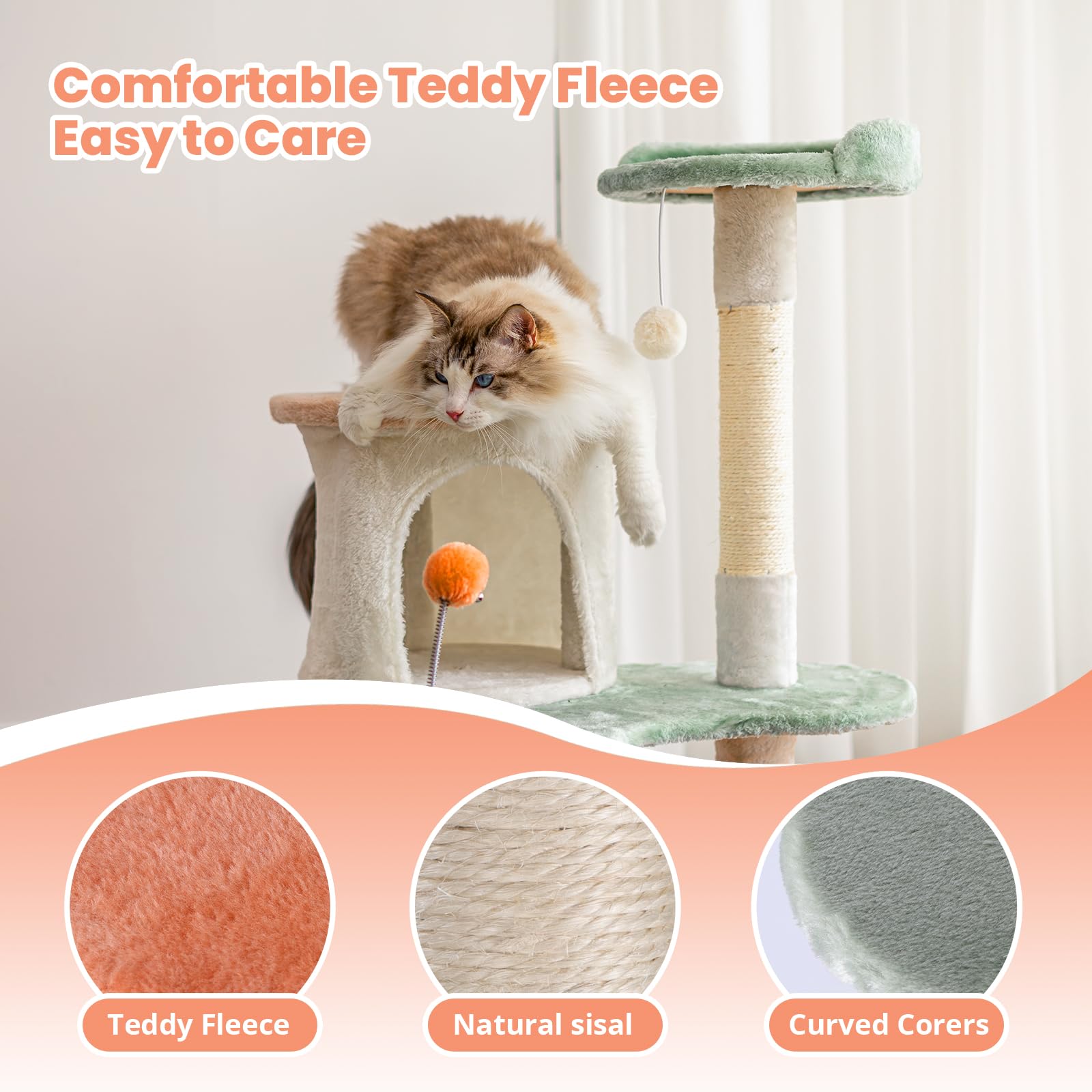 HYABi 63-inch Cat Tree for Large Cats, Multi-Level Flower Tower Balls