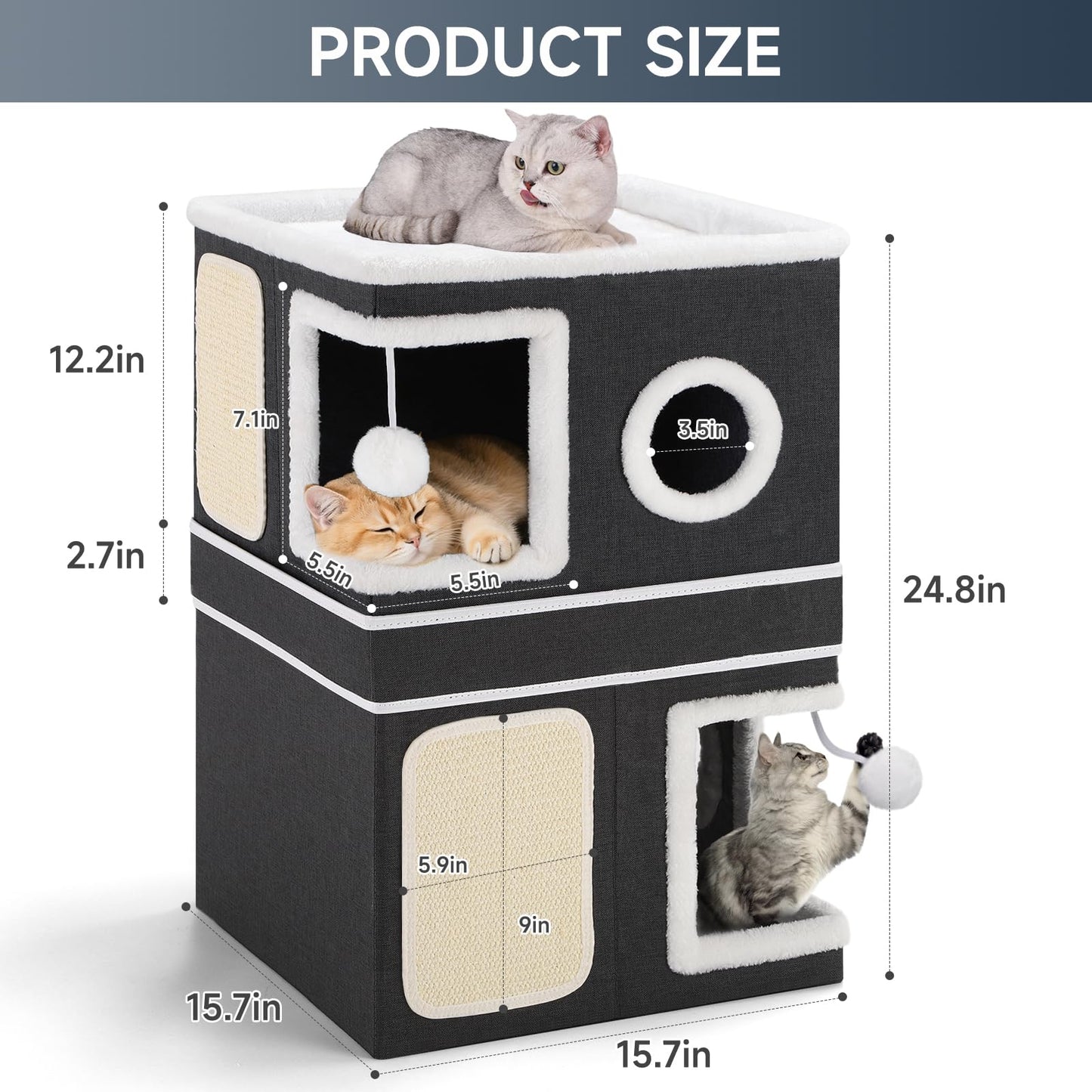 2-Storey Cat House for Indoor Cats, Separate Into 2 Large Cat Bed Cave