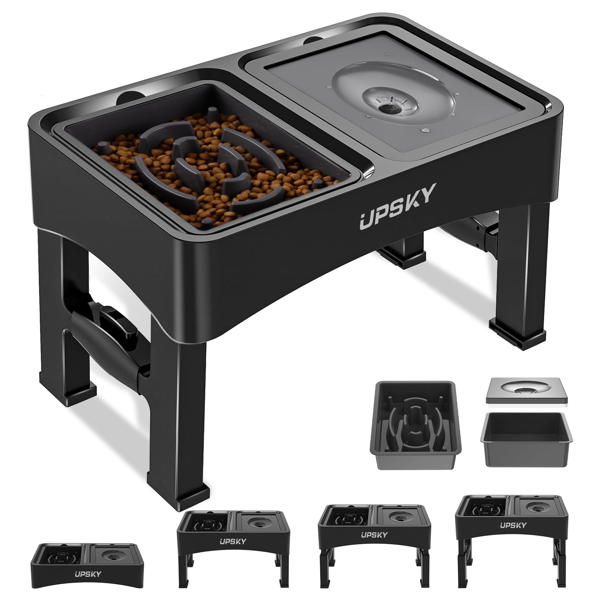 UPSKY 2-in-1 Elevated Dog Bowls Slow Feeder, 4 Height Adjustable Bowl